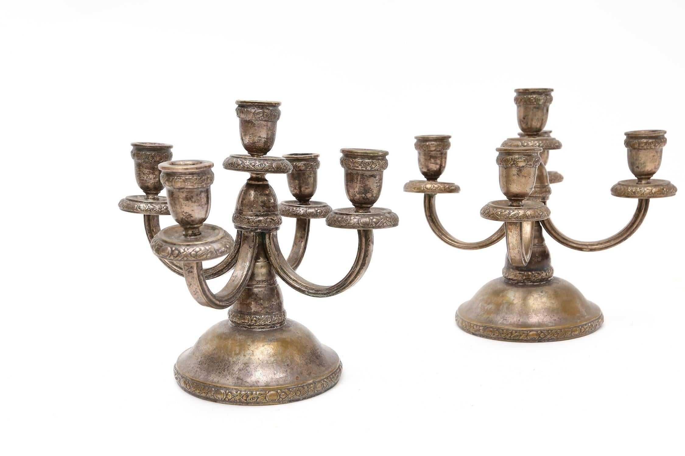 French 19th Century Pair of Silverplate Empire Candelabra candleholders