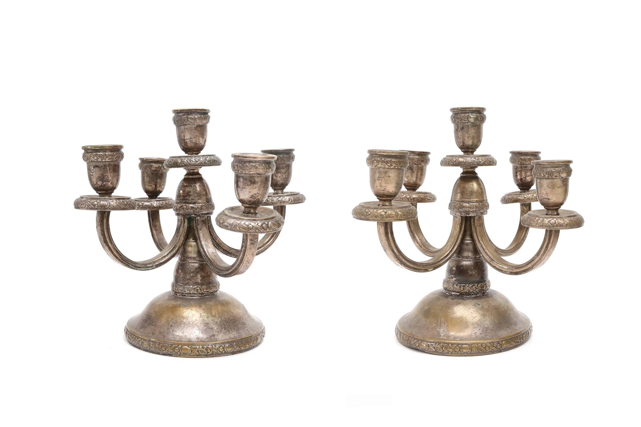 Silver Plate 19th Century Pair of Silverplate Empire Candelabra candleholders