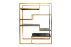 Brass and Black Glass Etagere