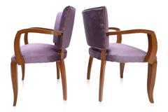 Mahogany Art Deco armchairs with purple velvet upholstery