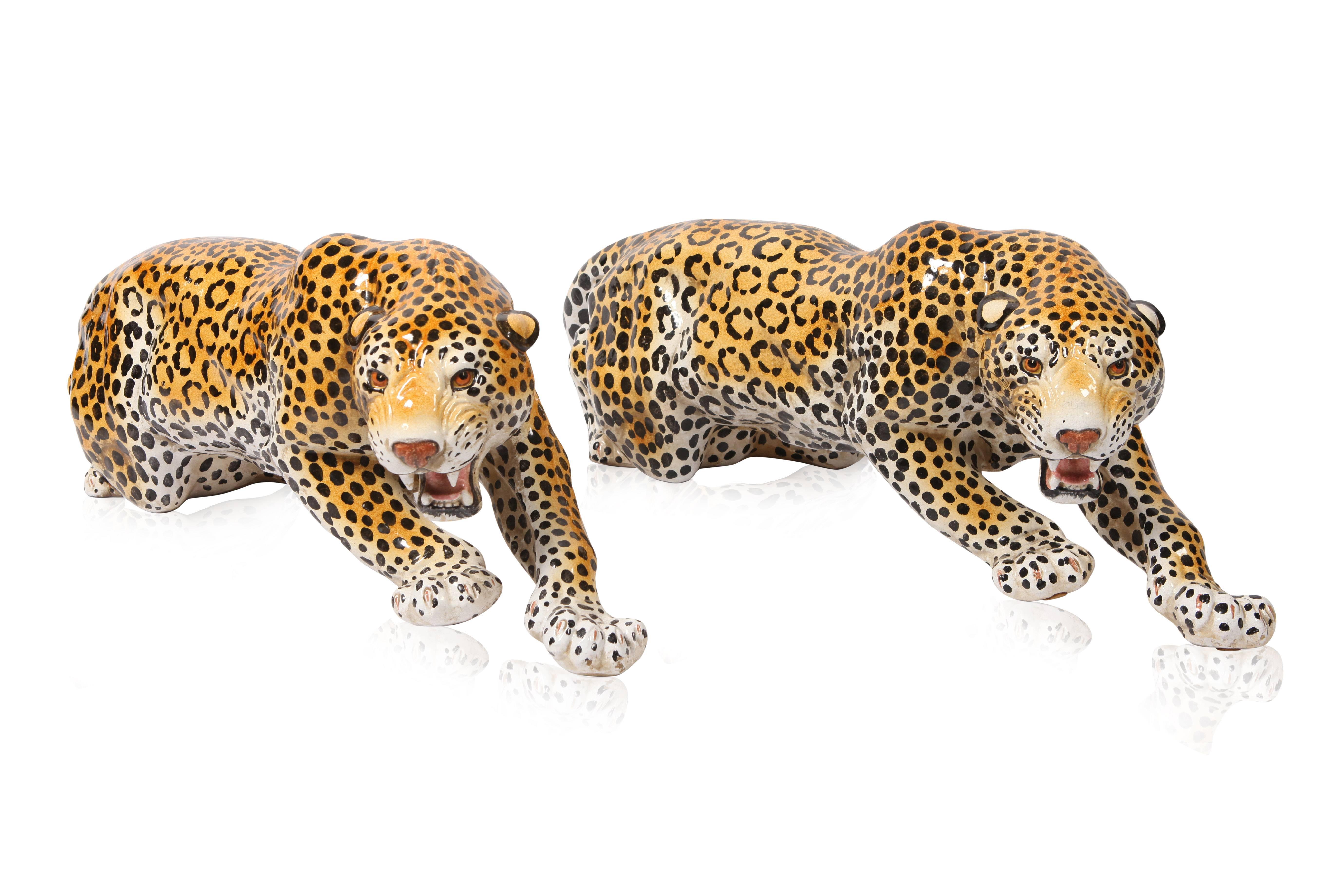 Mid-20th Century Pair of Giant Leopard Sculptures