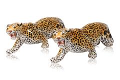 ceramic pair of Leopard Sculptures
