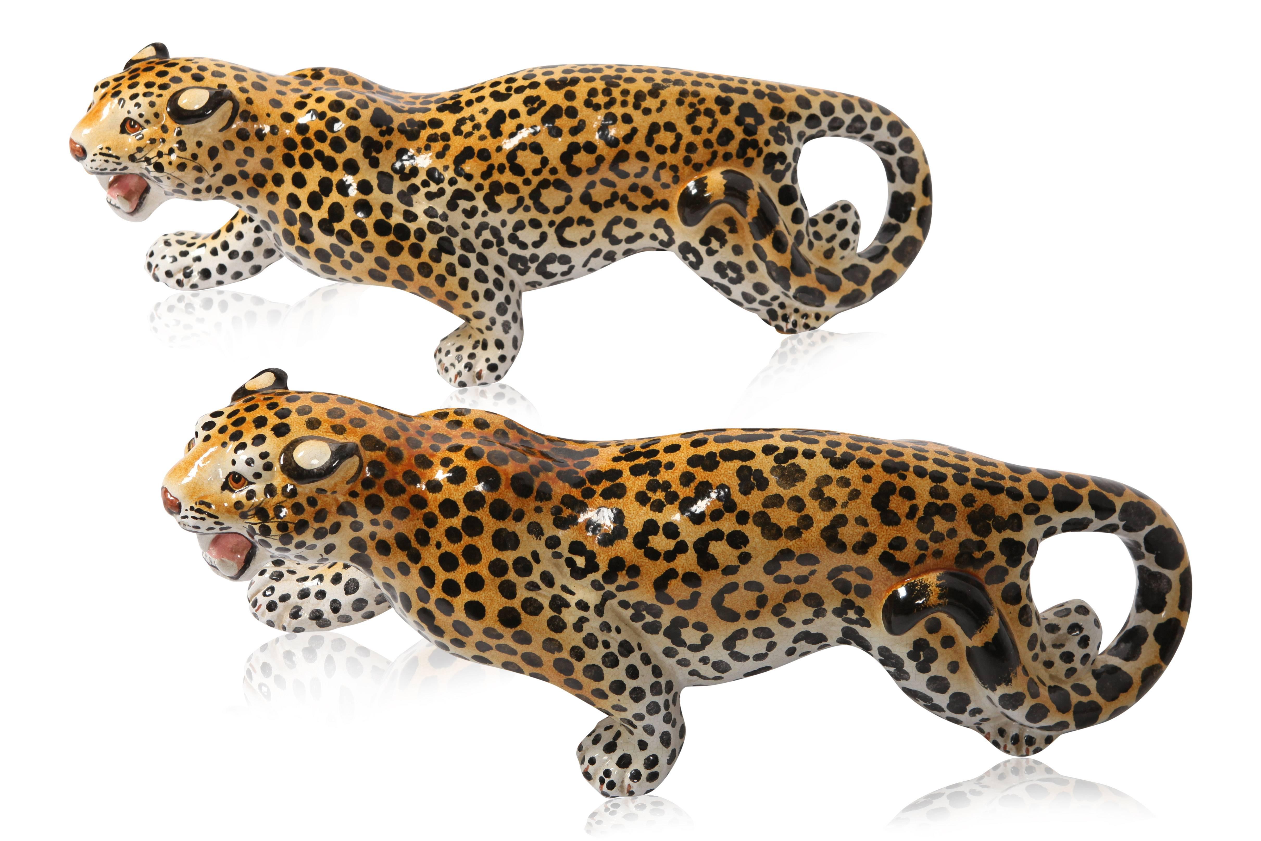 Hollywood Regency ceramic pair of Leopard Sculptures