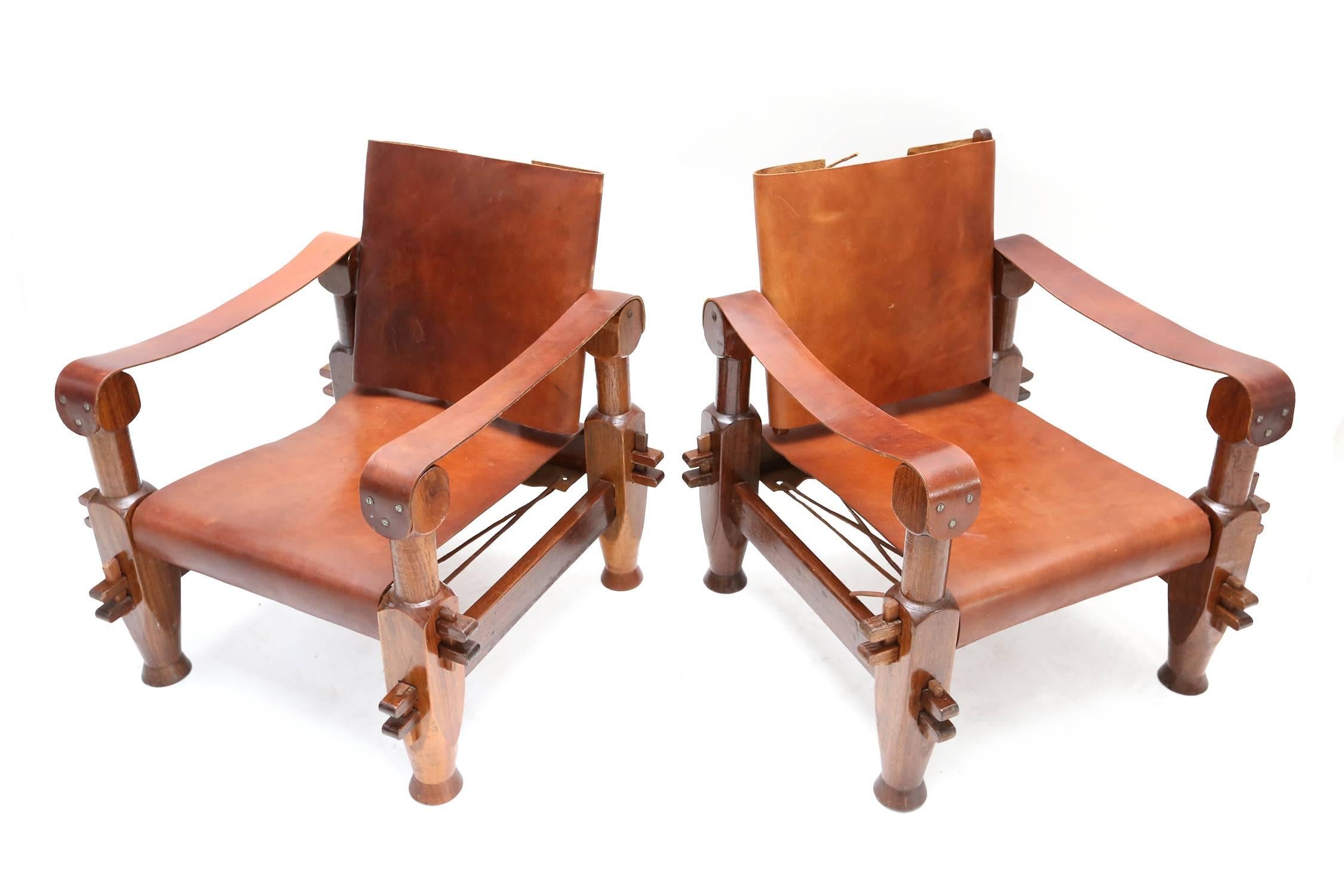Mid-Century Modern Pair of Brutalist Safari Chairs