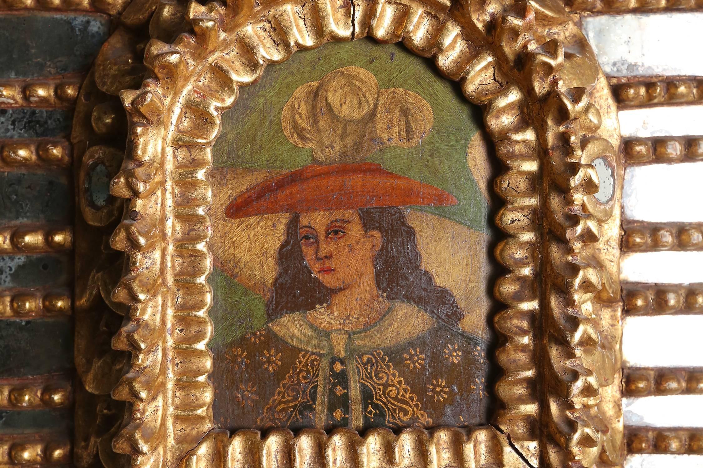 Spanish Goltwood and Polychrome Mirror, circa 1820