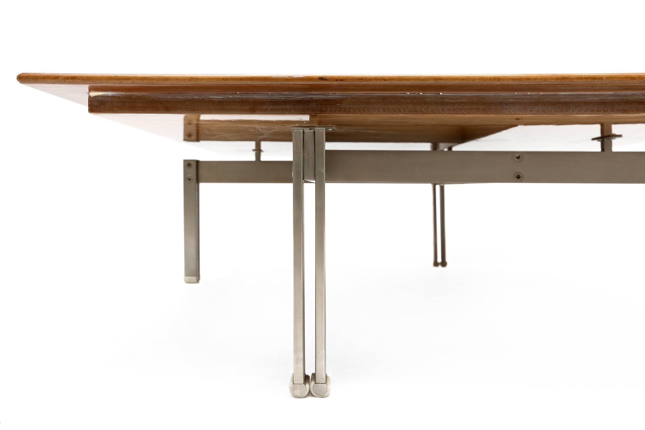 Mid-Century Modern Burl and stainless steel  postmodern Coffee Table by Saporiti, Italy 1970s