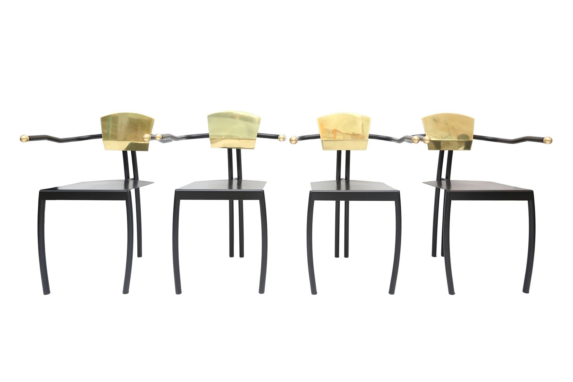 Black and Brass Memphis Chairs In Excellent Condition In Antwerp, BE
