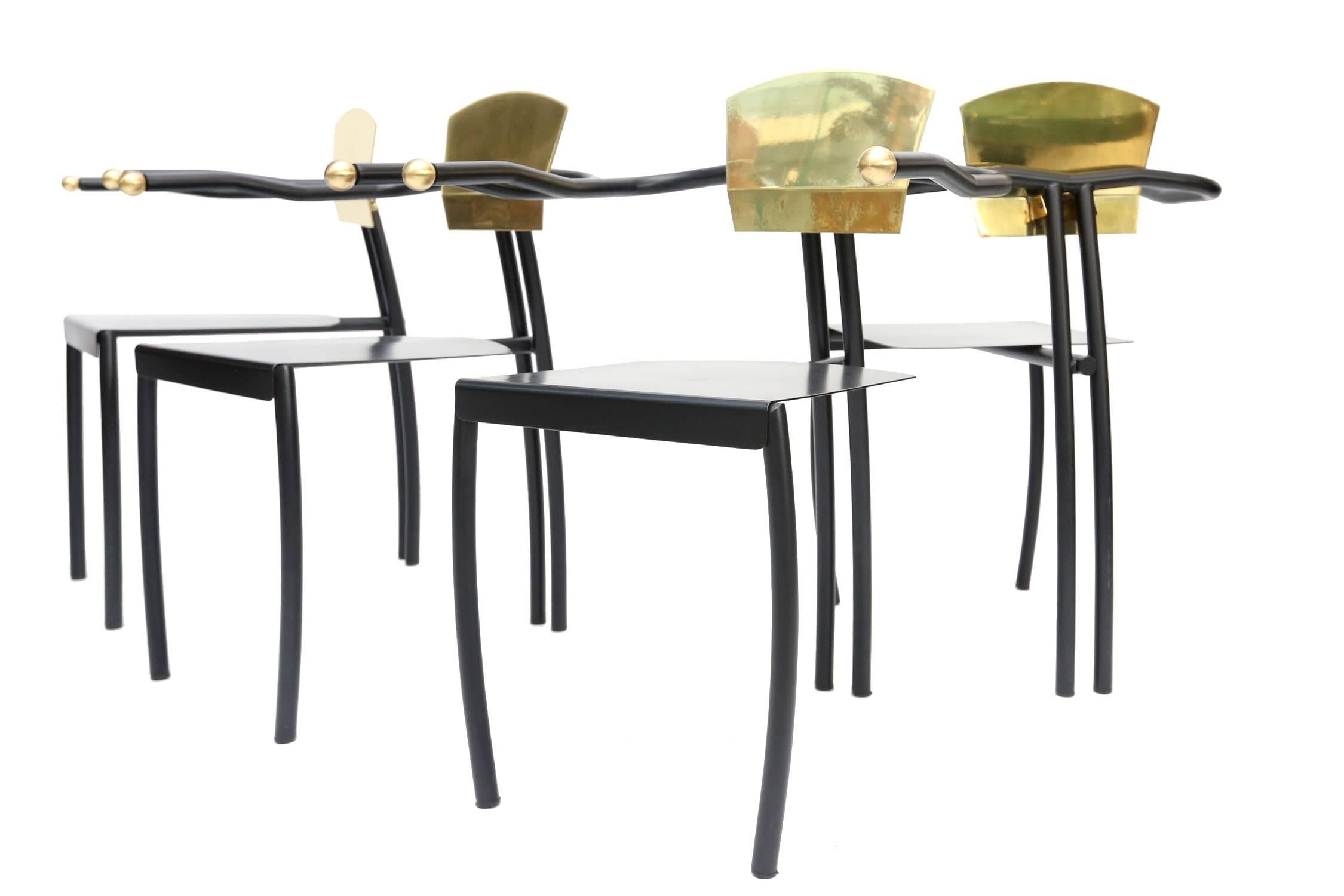 Black and Brass Memphis Chairs 1