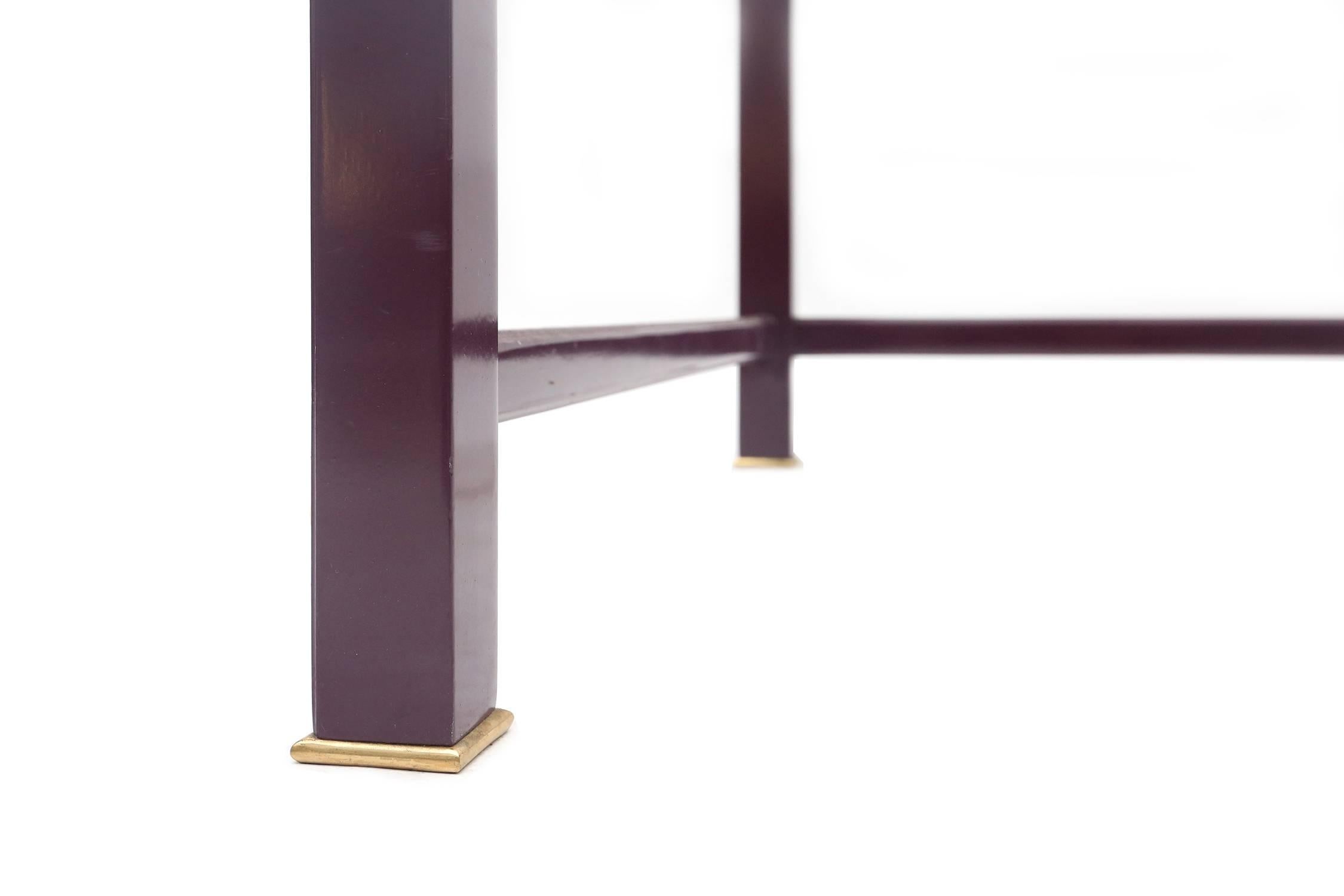 Post-Modern Purple and brass post-modern pair of side tables For Sale