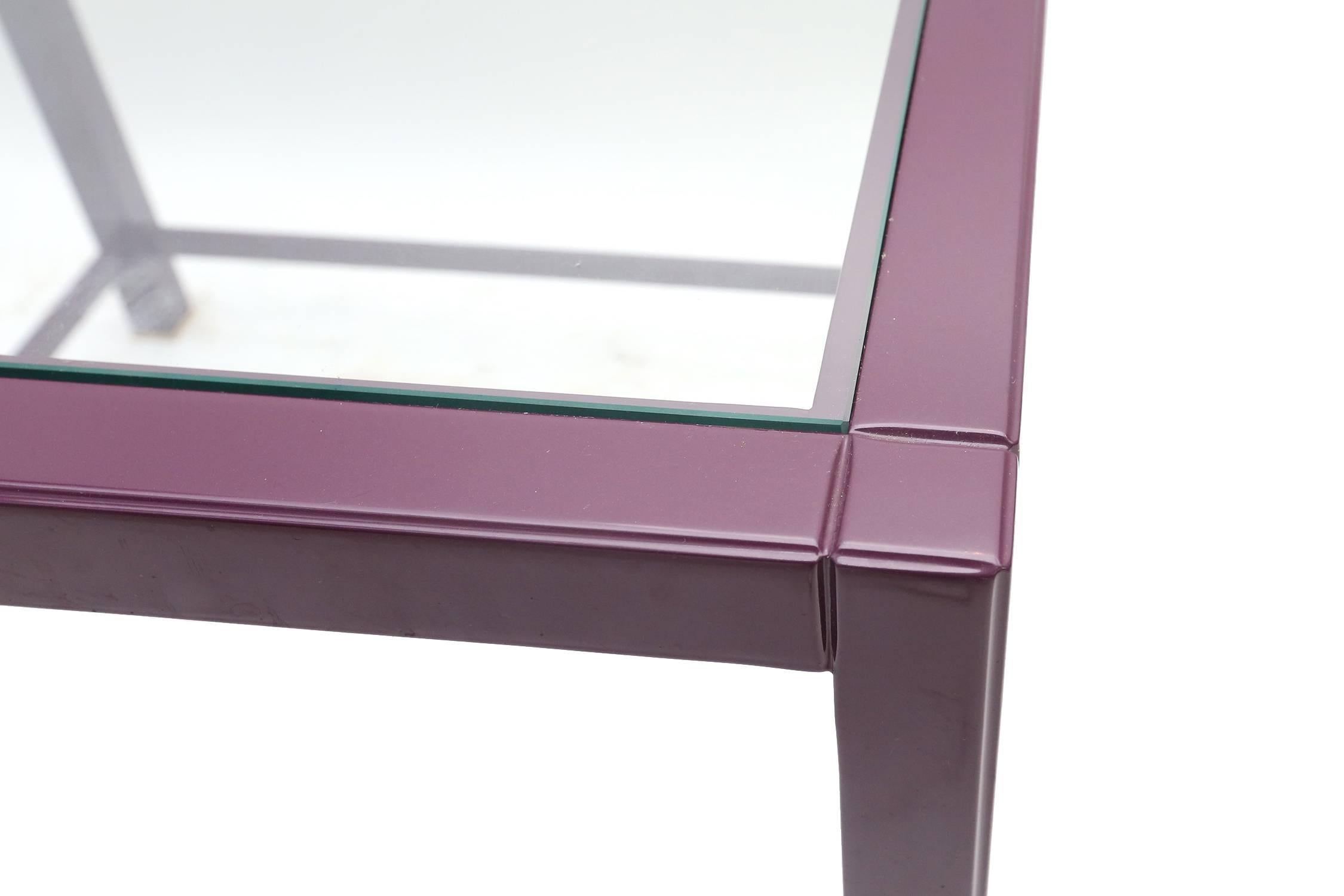 Late 20th Century Purple and brass post-modern pair of side tables For Sale