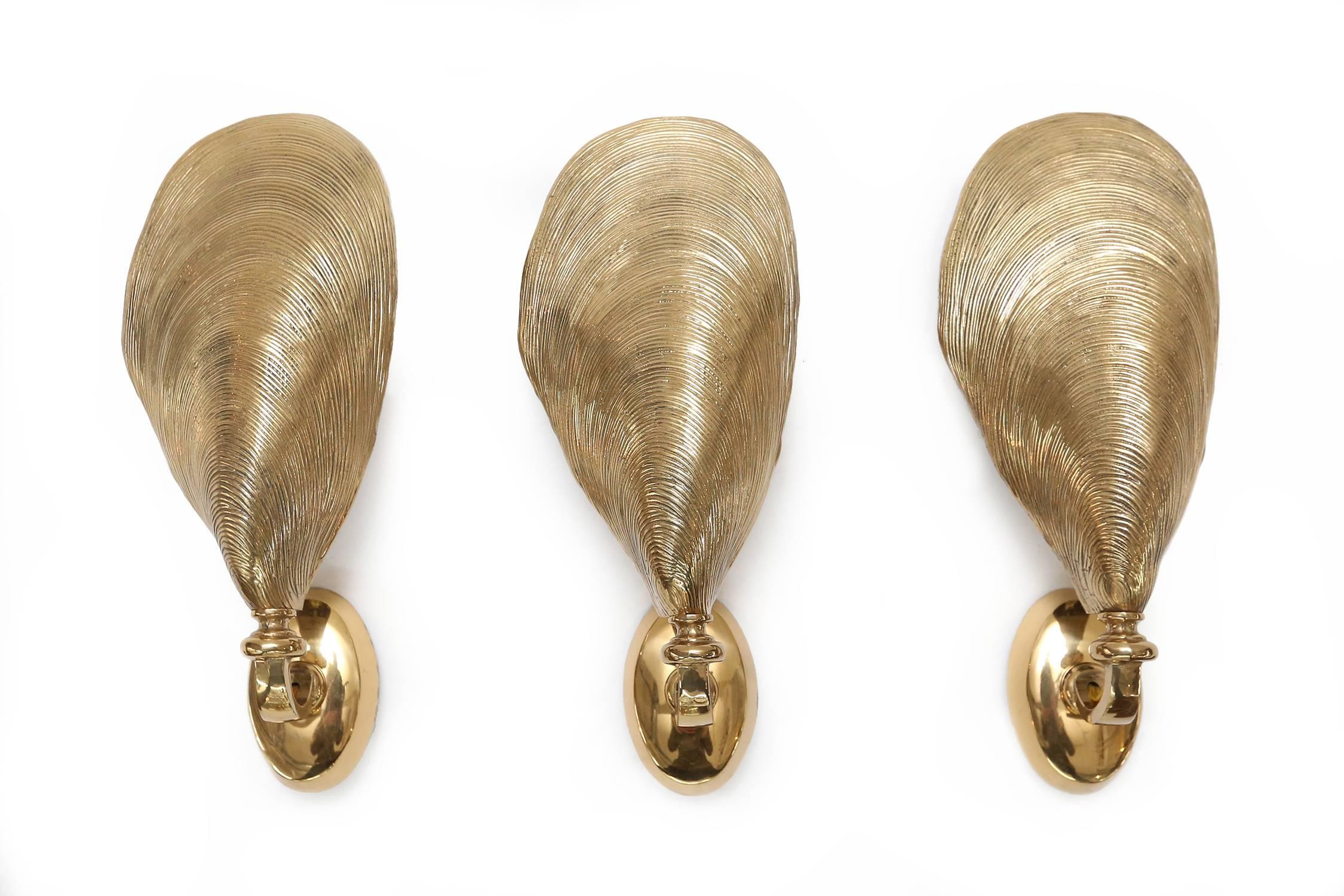 Late 20th Century Maison Jansen Bronze Mussel Sconces