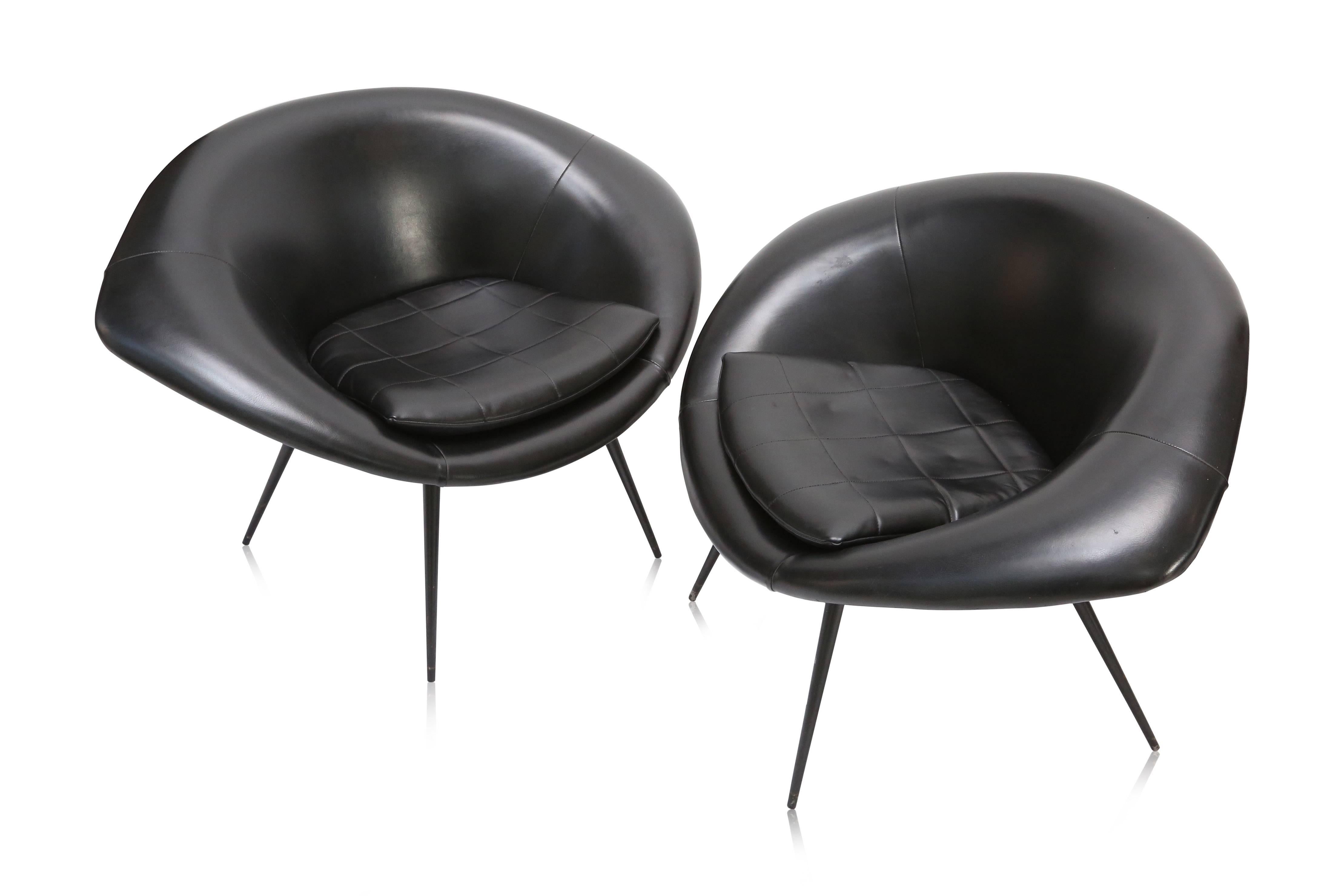 Blackened Mid-century modern vintage Pierre Guariche Space Age Oyster Chairs
