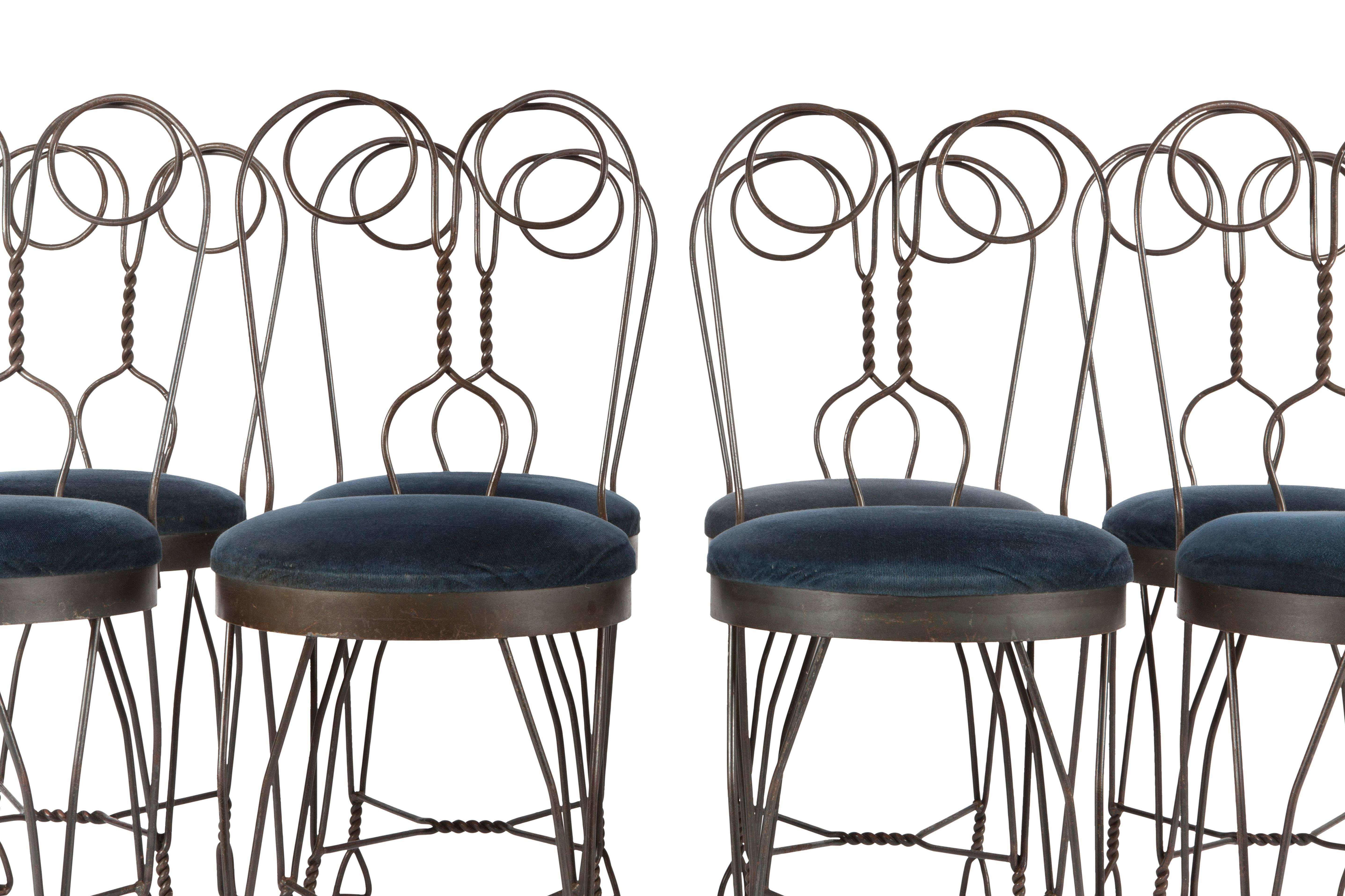 Forged Regency Blue Velvet ice cream salon Chairs