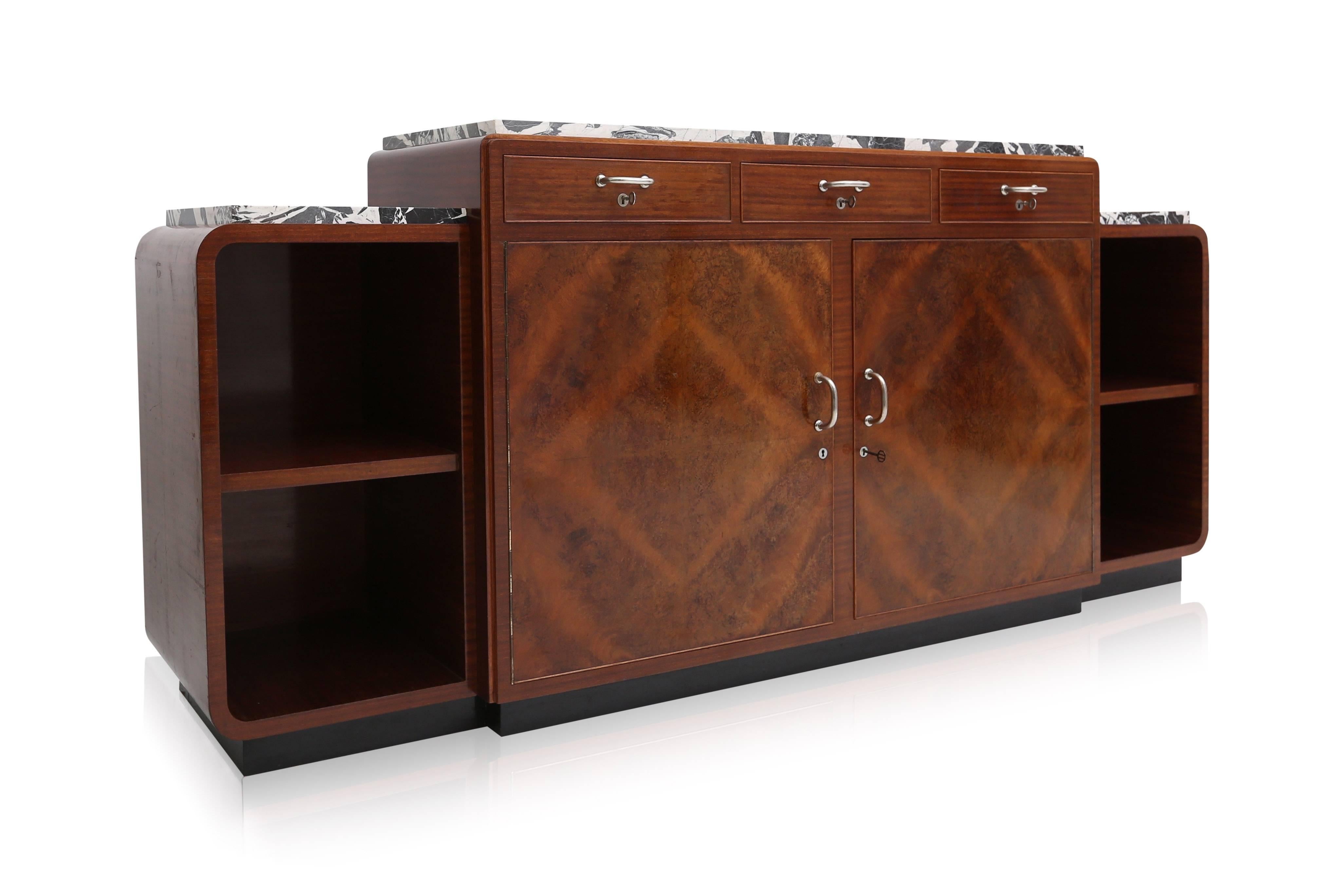 Art Deco Mahogany and marble Credenza by Charles Van Beerleir 1