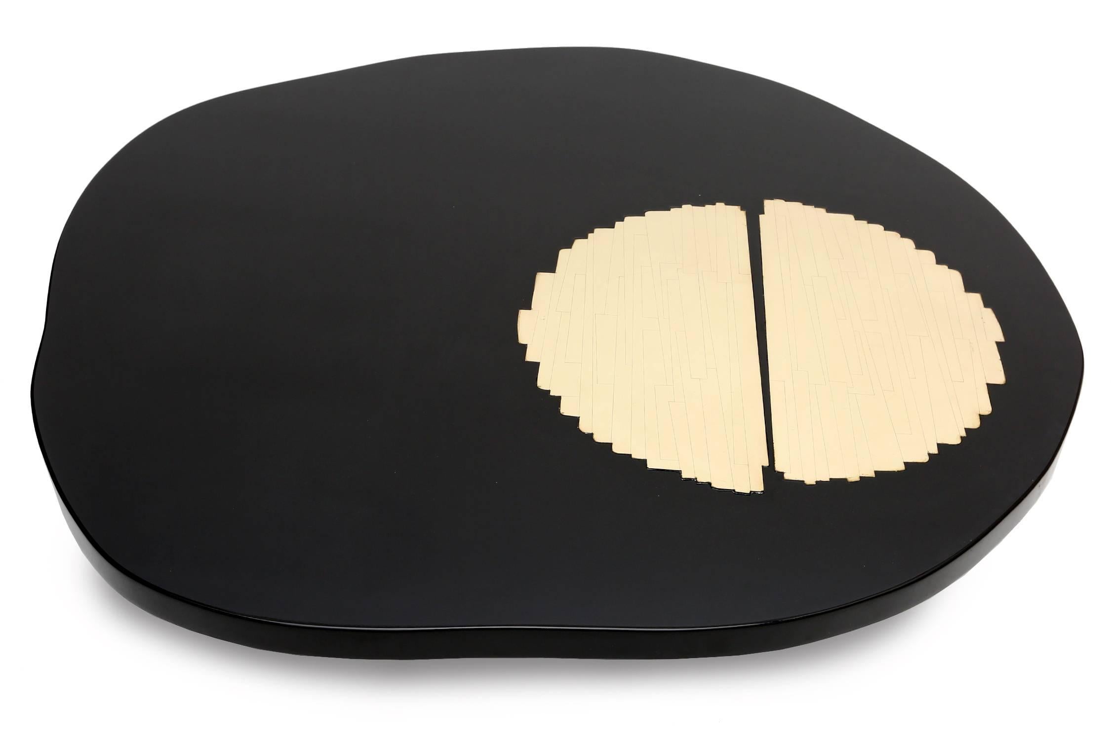 Belgian Black Lacquered and Brass High-End Coffee Table