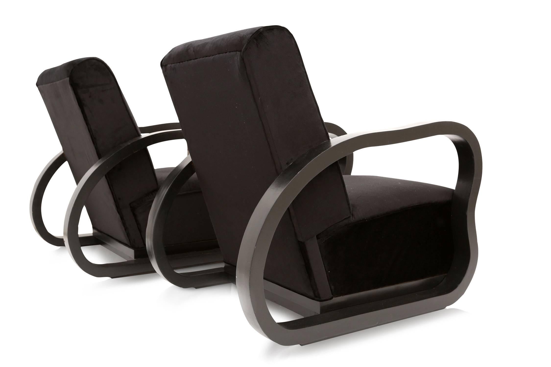 European Black Velvet Lounge Chairs Halabala style