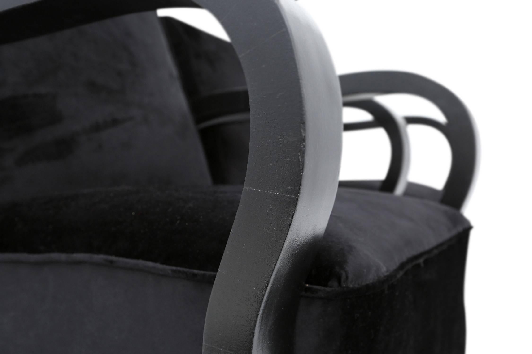 Mid-20th Century Black Velvet Lounge Chairs Halabala style