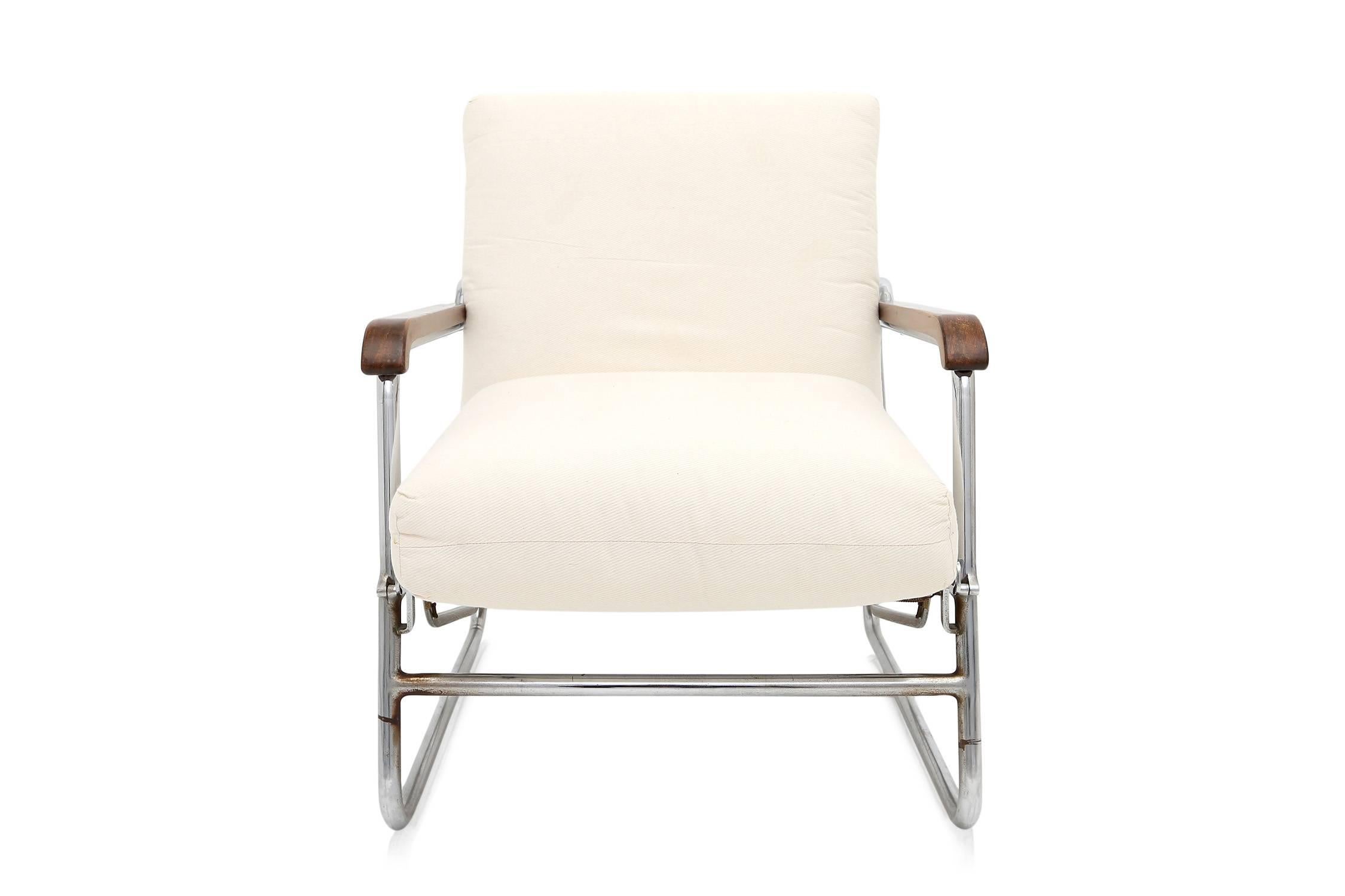 Mid-Century Modern Tubular chromed steel lounge chair (Moderne der Mitte des Jahrhunderts)