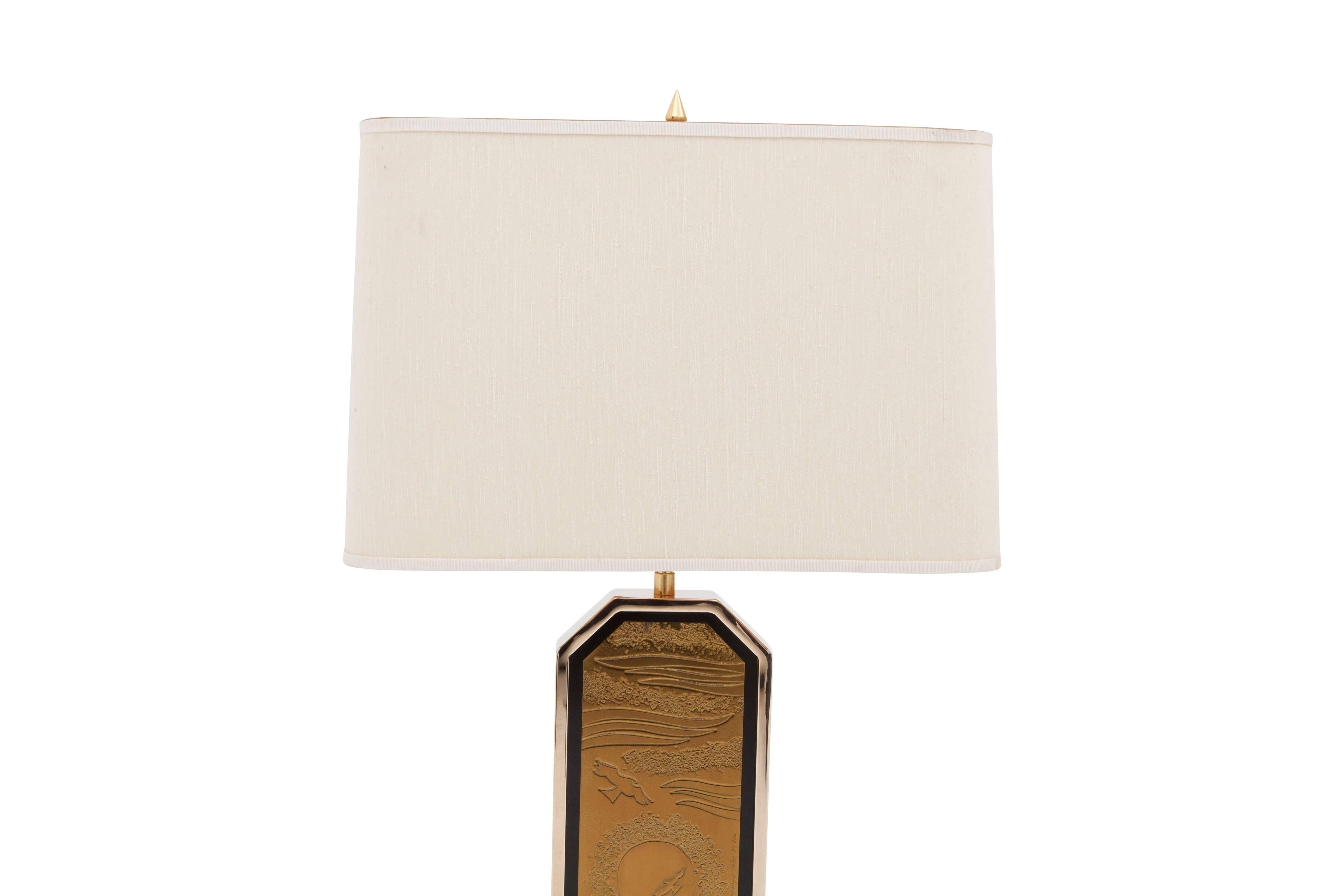 Late 20th Century Gold-Plated Brass Etched Table Lamp