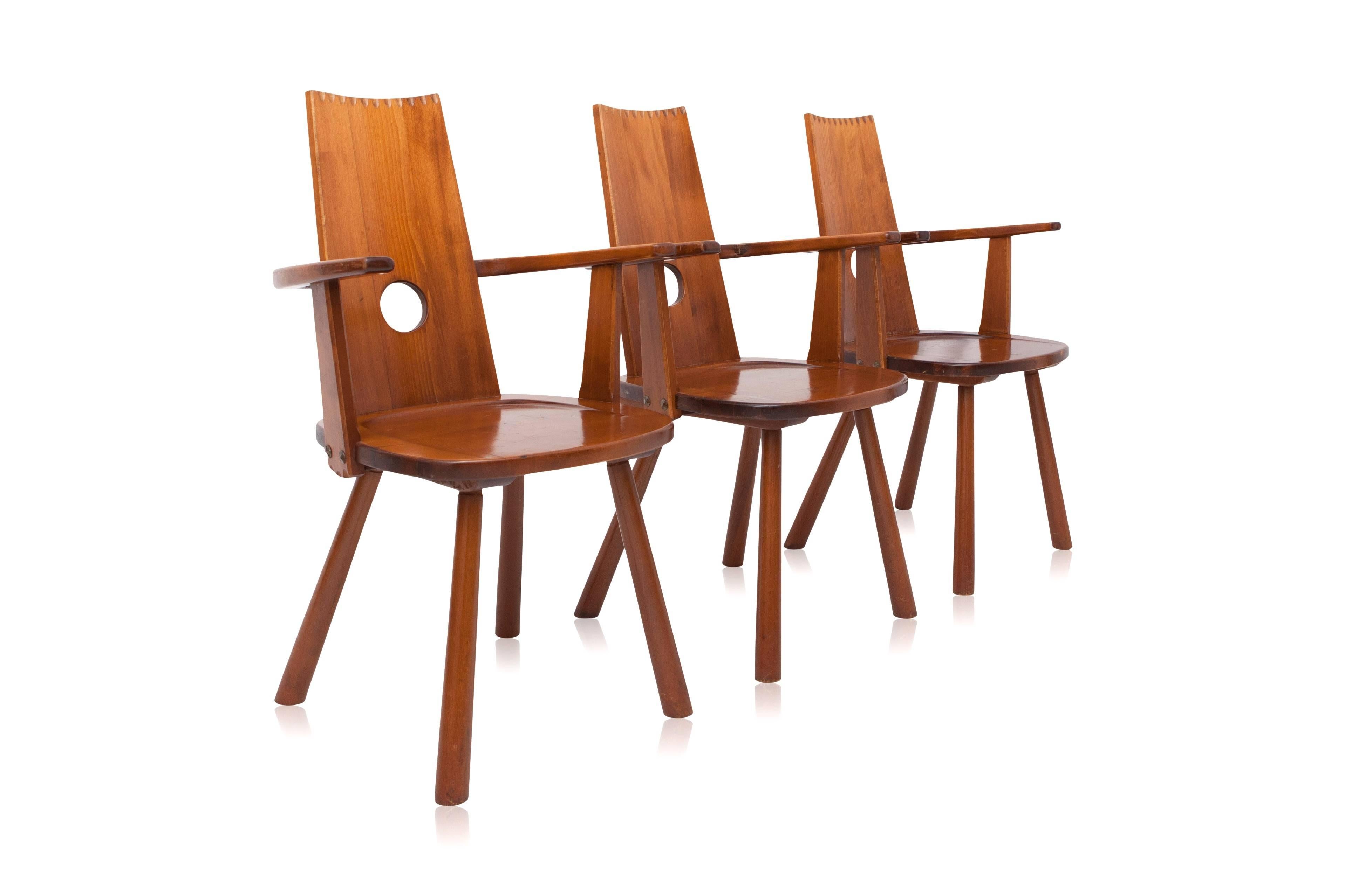 Varnished French Mid-Century Modern Dining Chairs, set of six