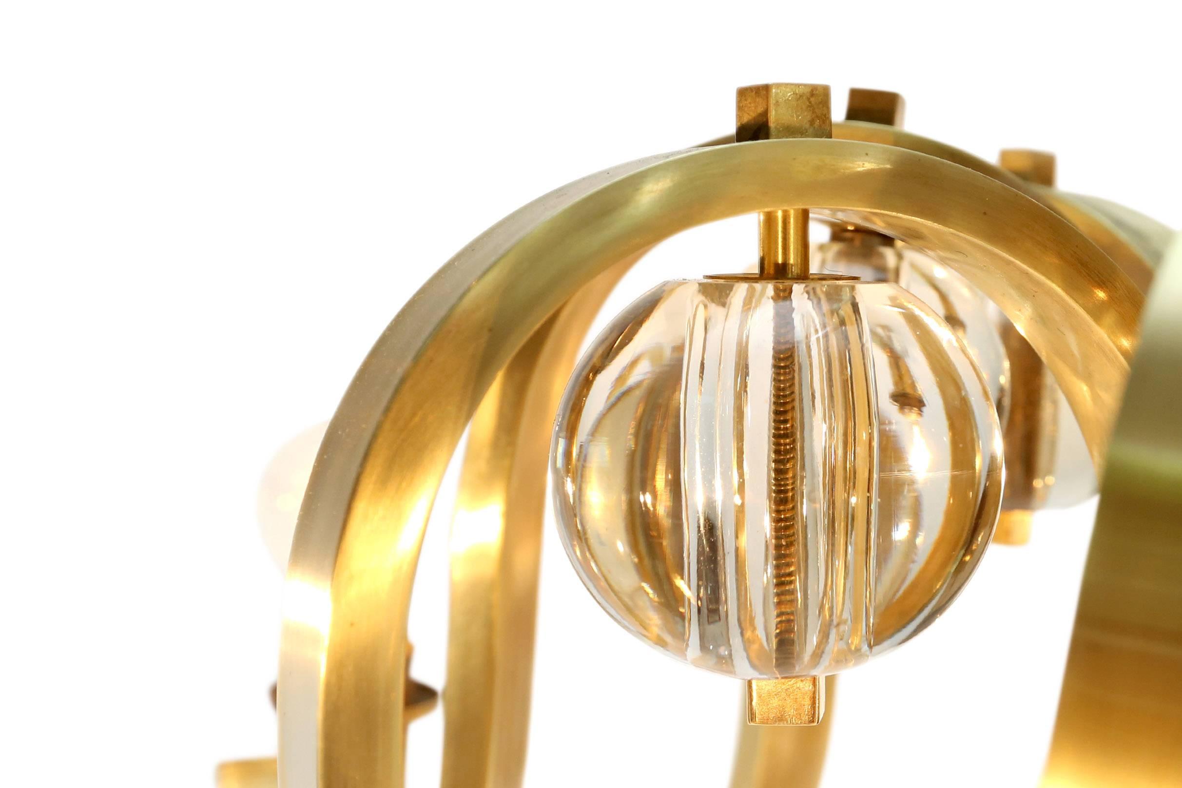 Mid-20th Century Mid-Century modern Fontana Arte style Brass and Glass Chandelier