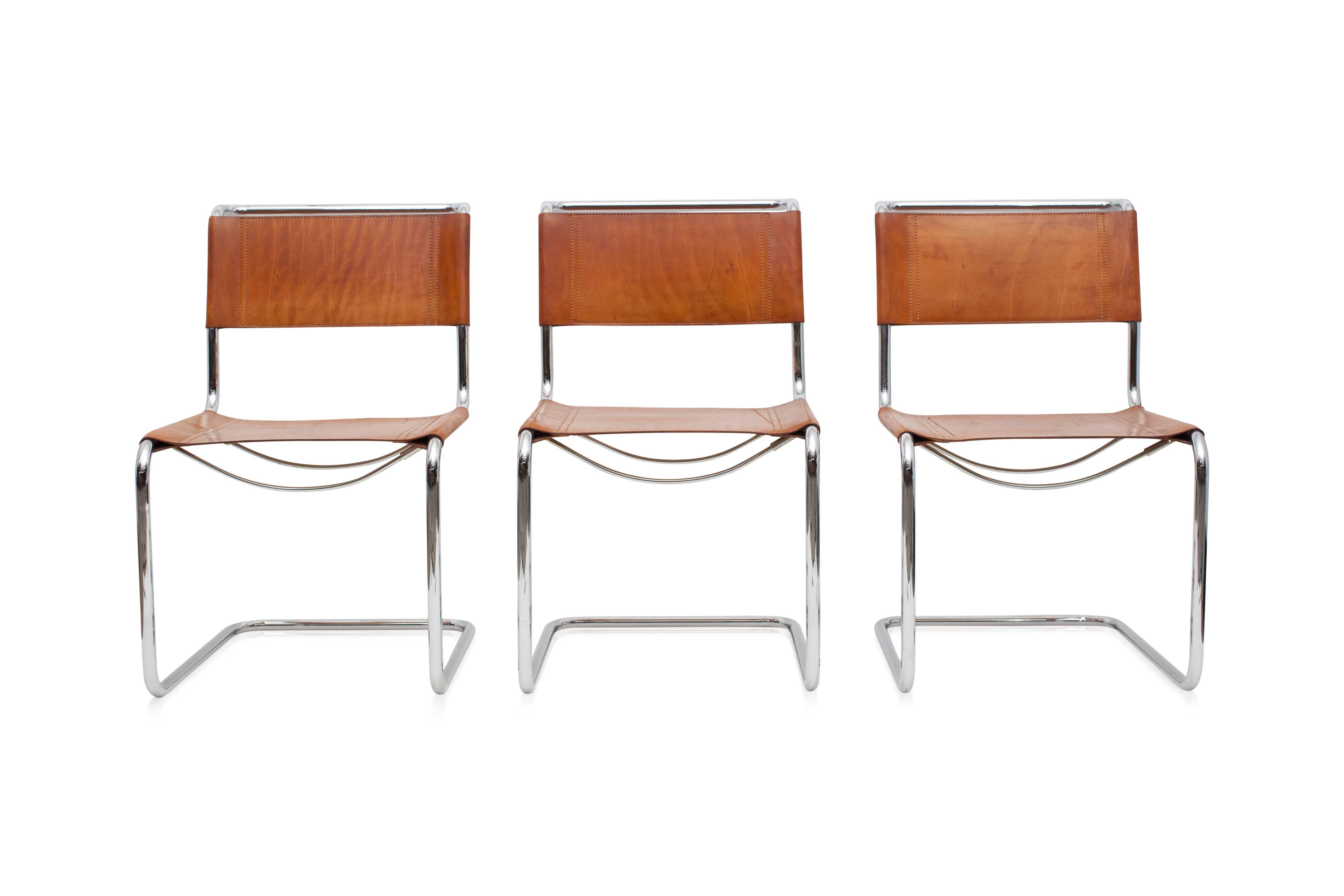Tubular Cantilever Chairs with Cognac Leather Seating In Excellent Condition In Antwerp, BE