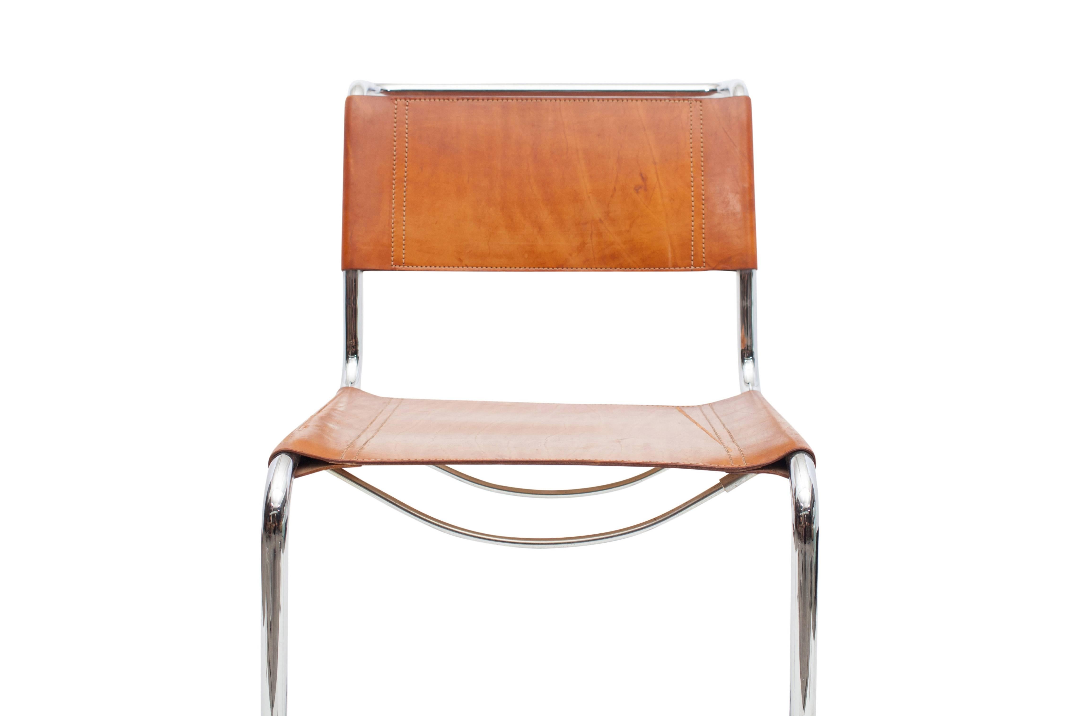 Tubular Cantilever Chairs with Cognac Leather Seating 2