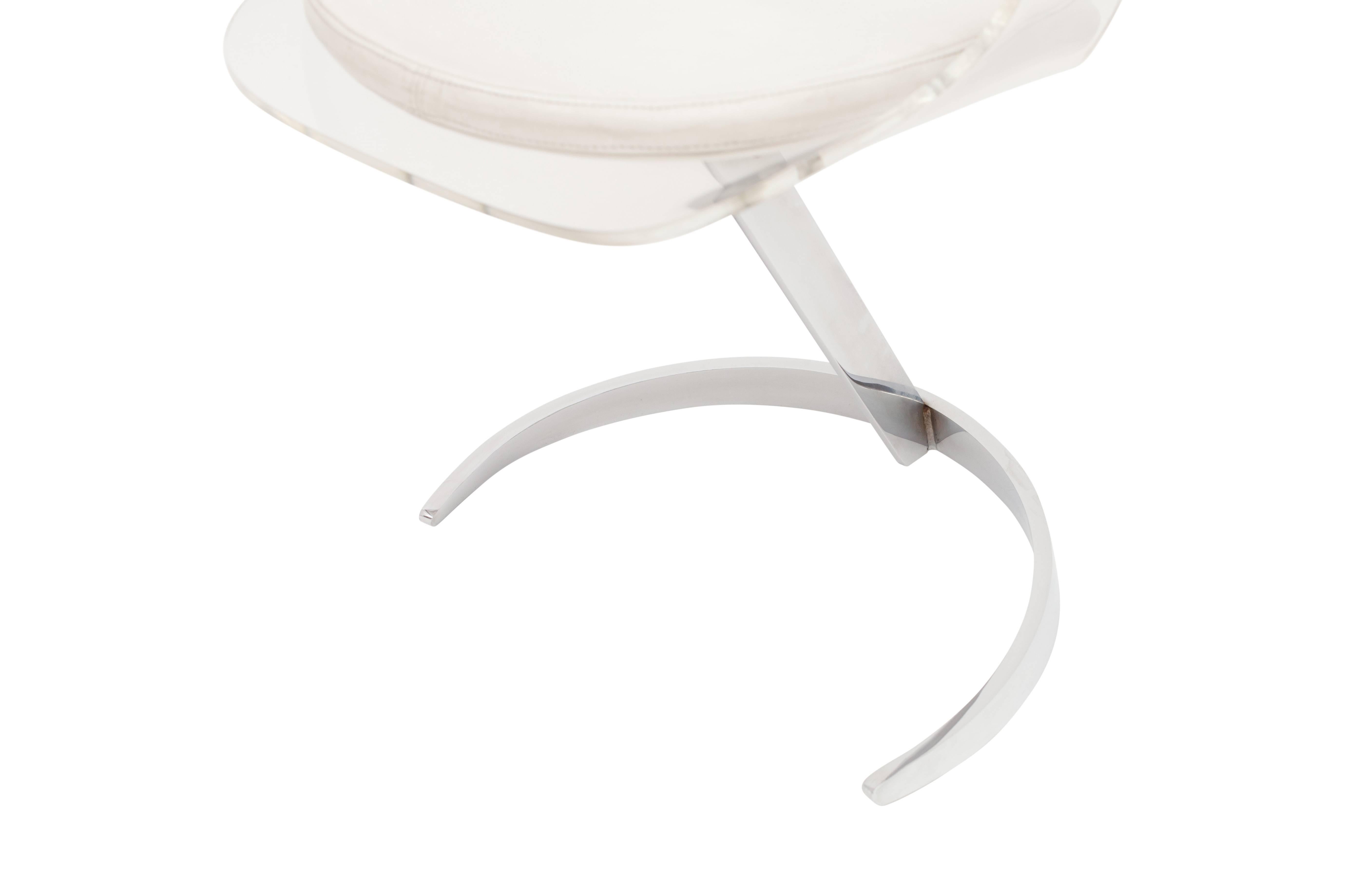 French Boris Tabacoff Perspex Chair White Leather and Chrome