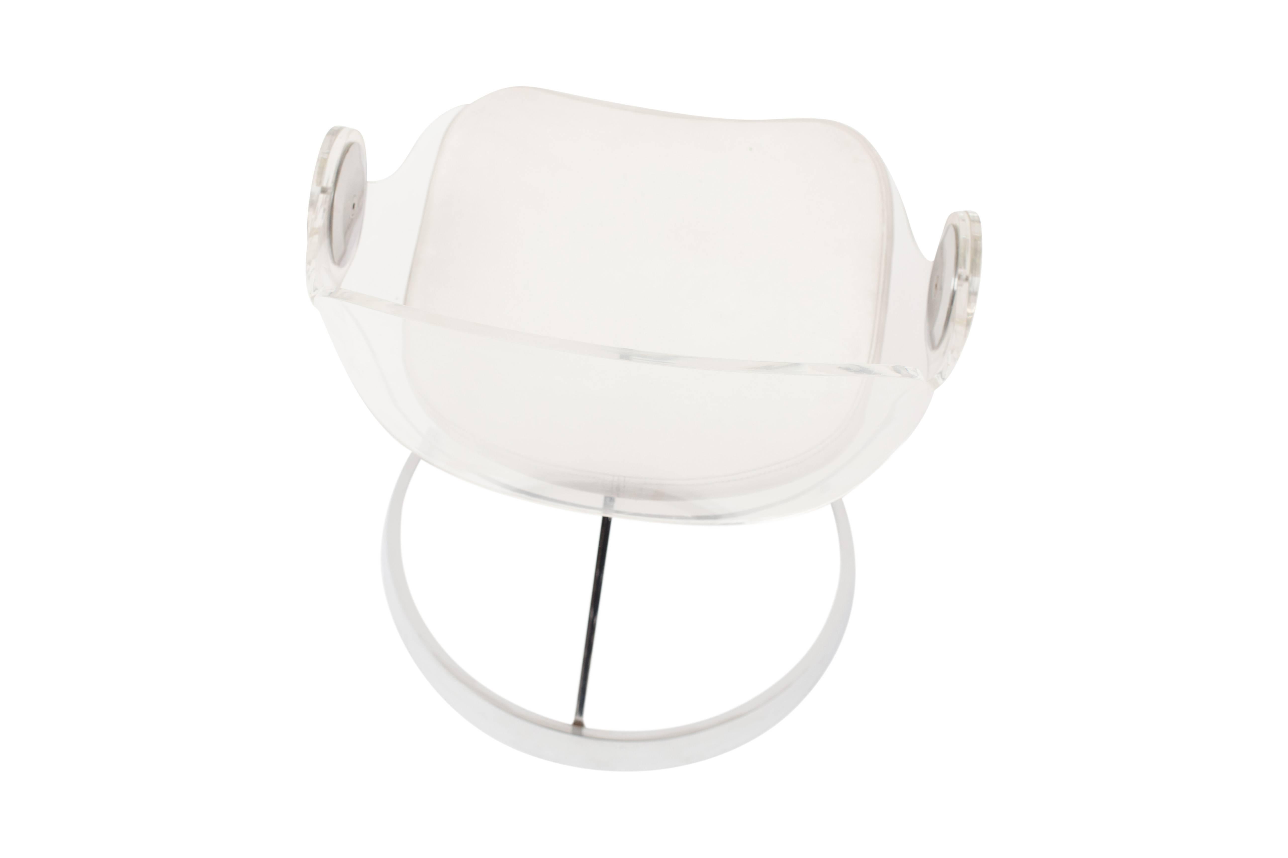 Steel Boris Tabacoff Perspex Chair White Leather and Chrome