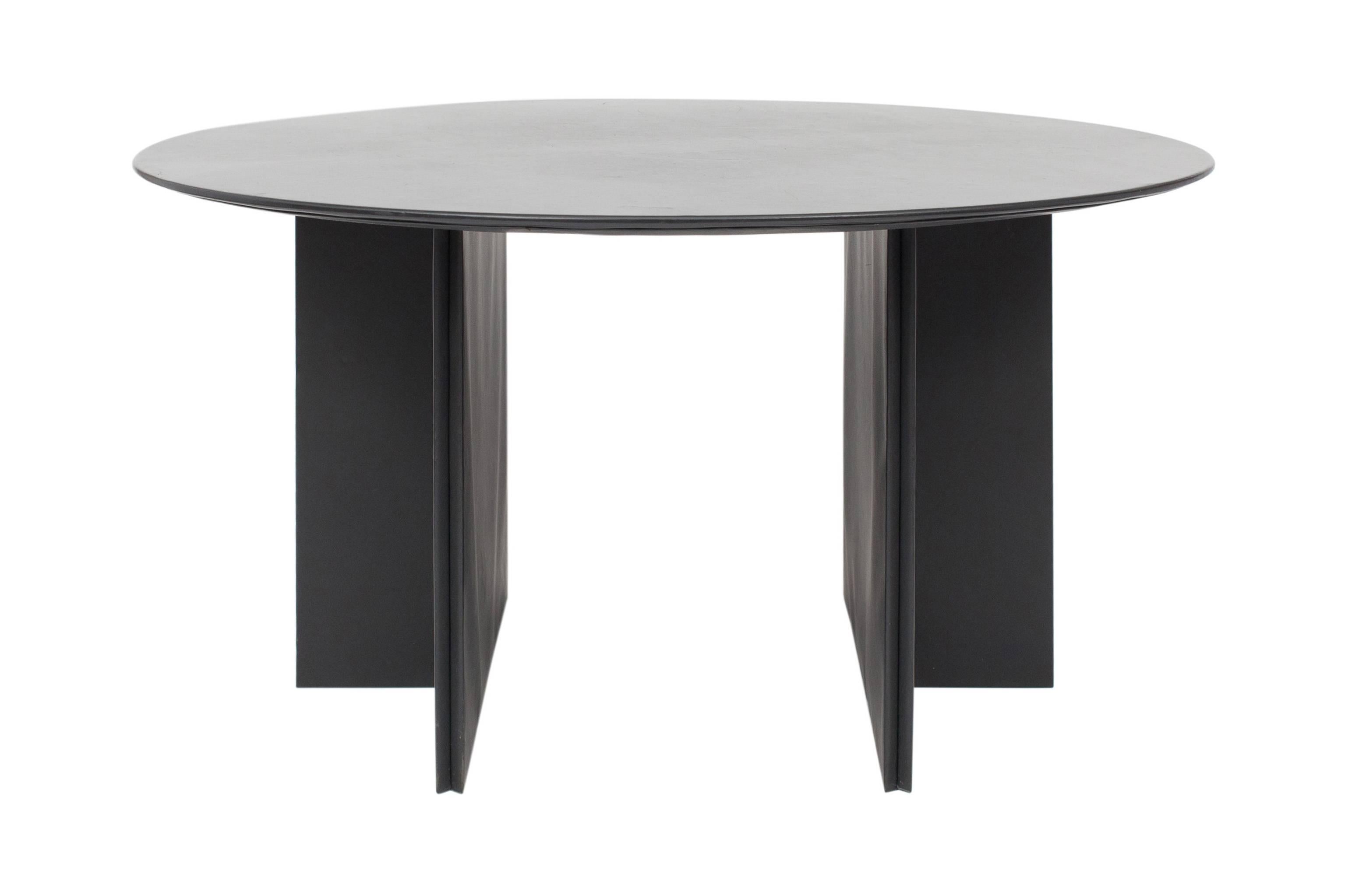 Mid-Century Modern Post-Modern Round Dining Table in Black Leather  1970s by Durlet