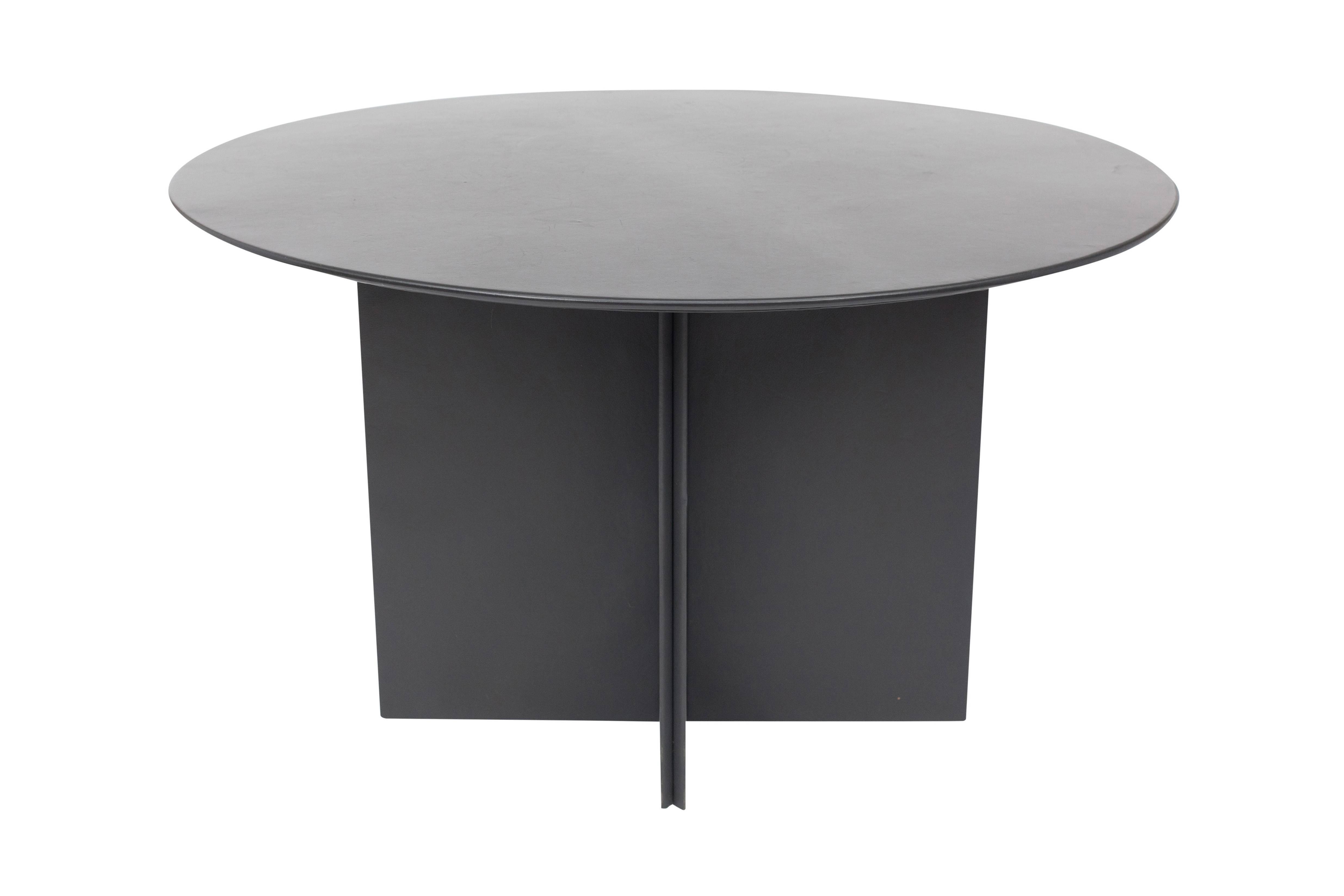 Post-Modern Round Dining Table in Black Leather  1970s by Durlet 2