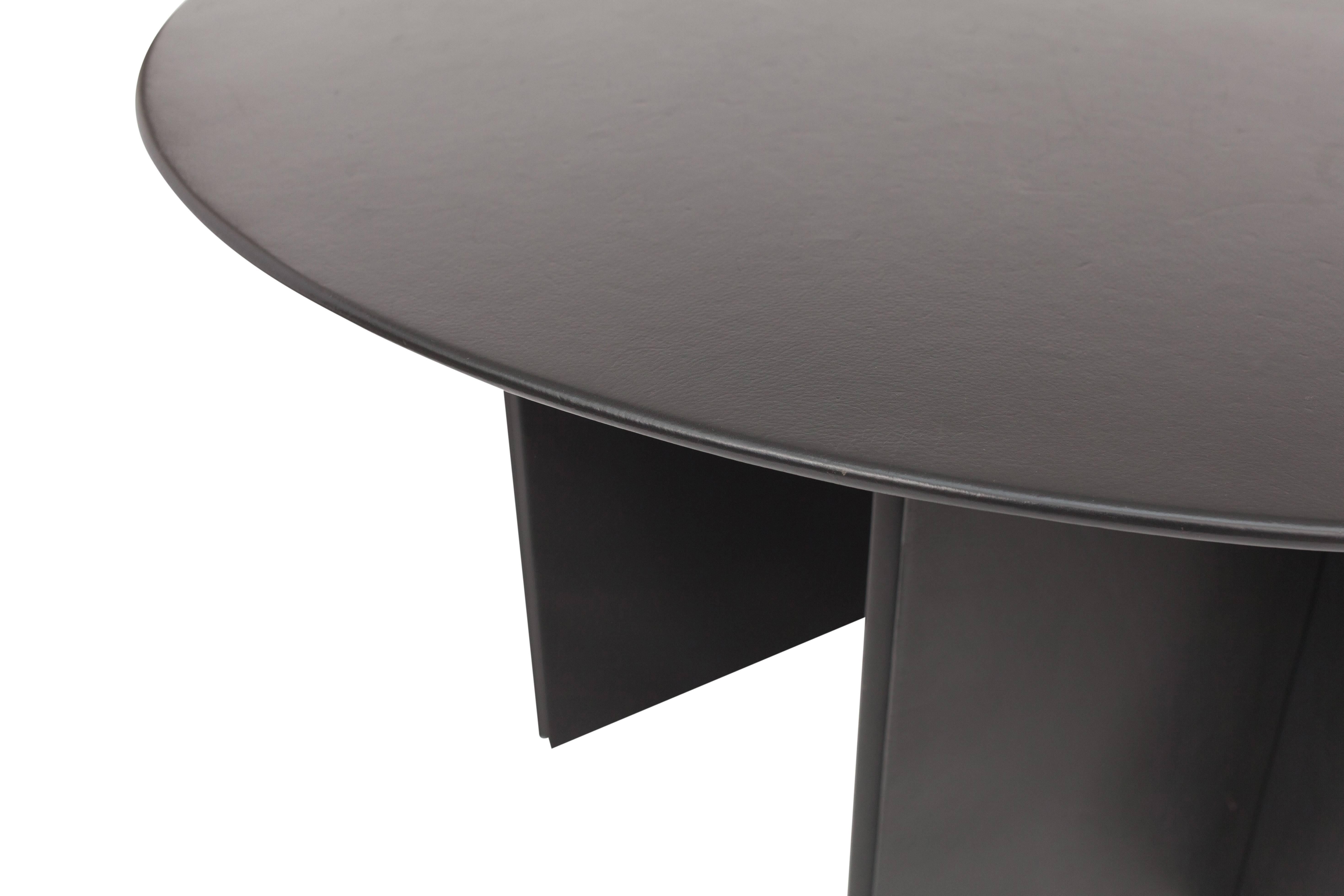 Post-Modern Round Dining Table in Black Leather  1970s by Durlet 3