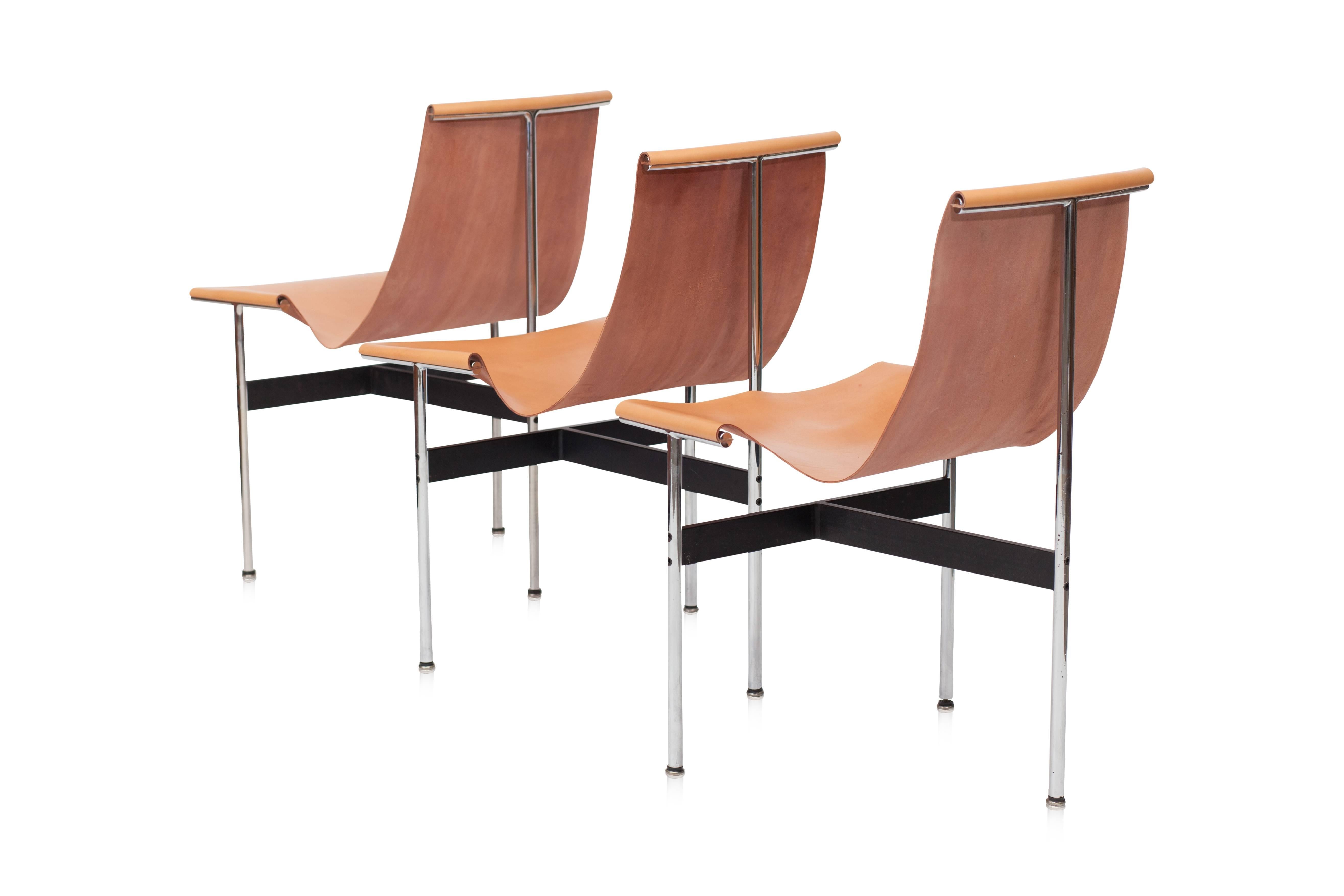 North American Laverne International Mid-Century modern T Chairs in Natural Cognac Leather