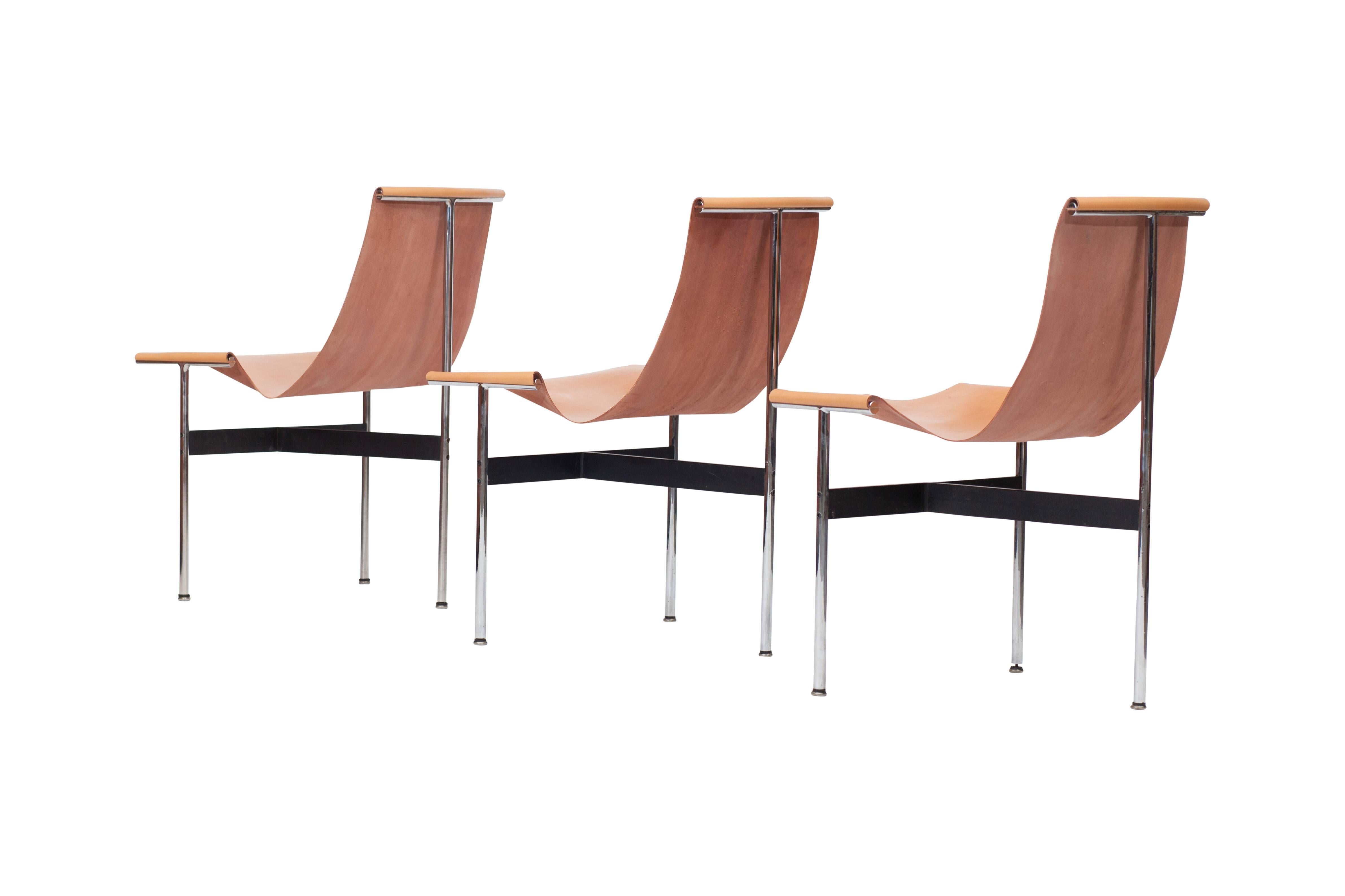 Laverne International Mid-Century modern T Chairs in Natural Cognac Leather In Good Condition In Antwerp, BE