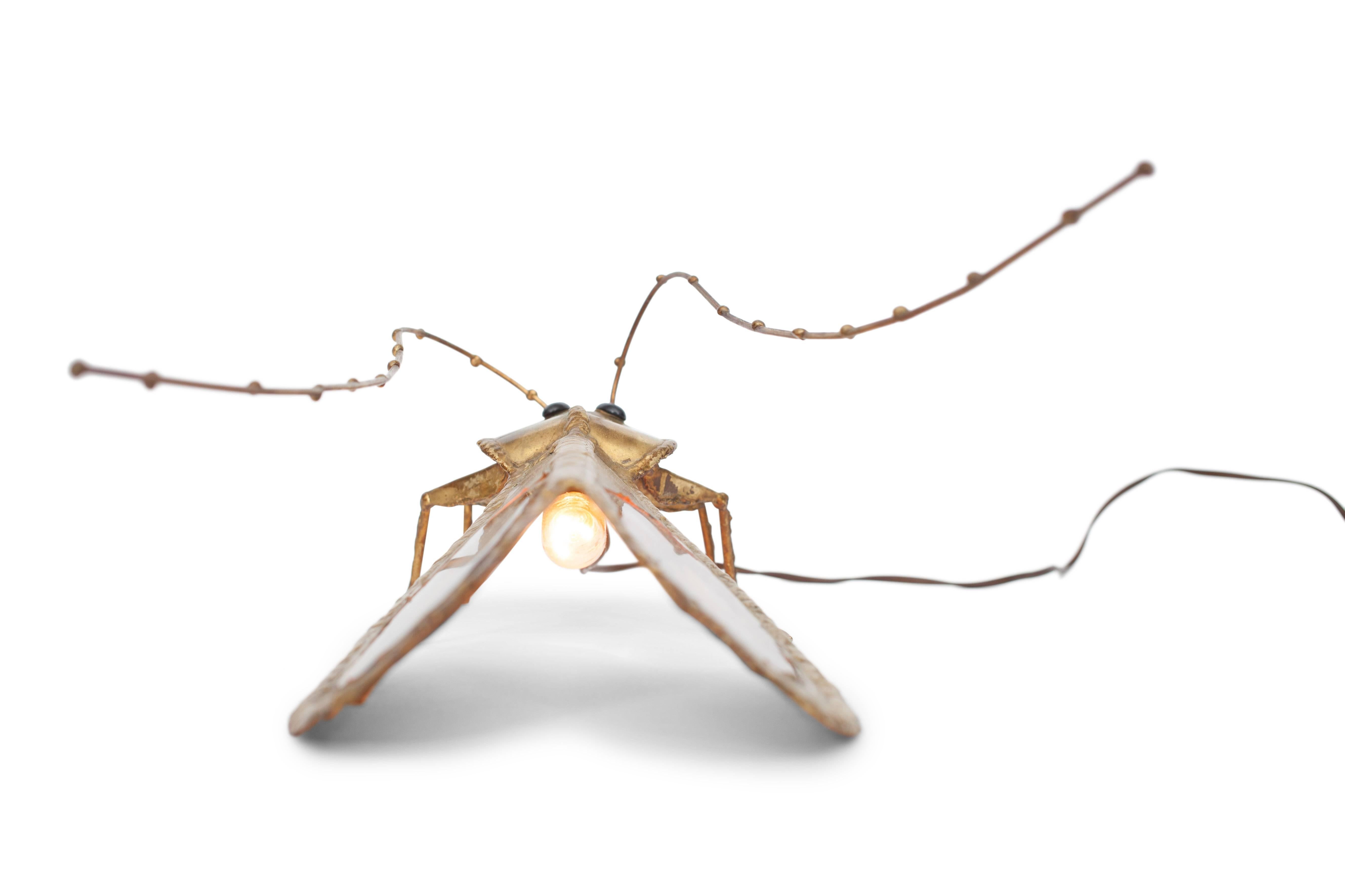 Laiton Lampe de table insecte Henri Fernandez en laiton avec incrustation d'agate