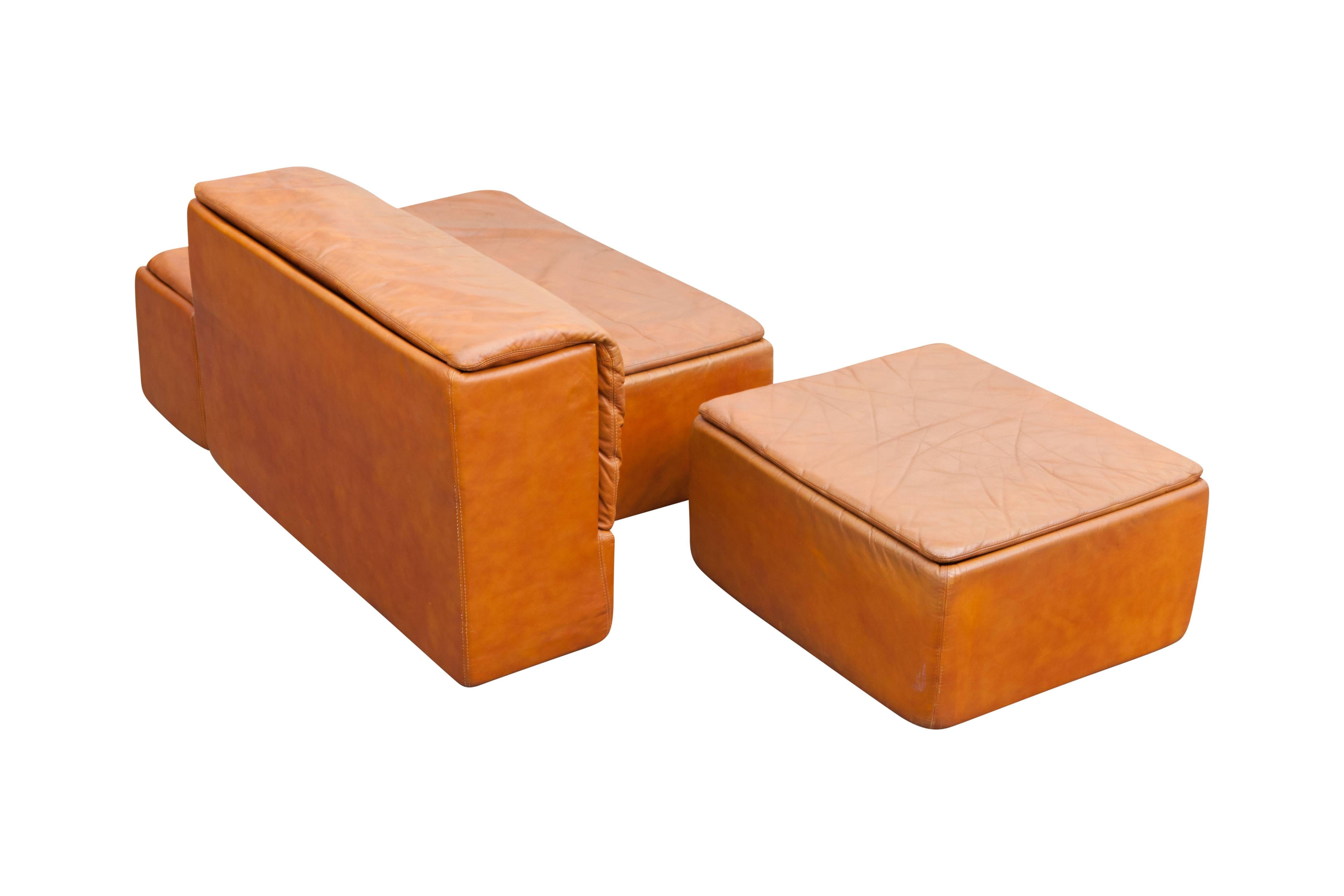 Mid-20th Century Modular Set of “Paione” Leather Sofa’s by Claudio Salocchi for Sormani