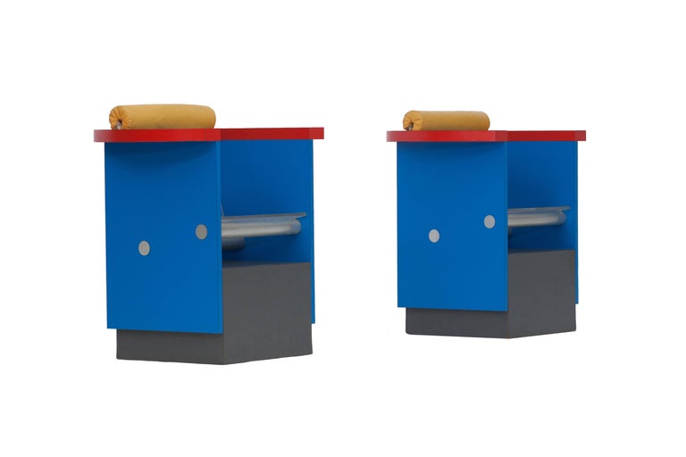 Memphis Style Unusual Pair Of Blue Red And Yellow Chairs Post Modern Memphis Style Unusual Pair Of Blue Red And Yellow Chairs For