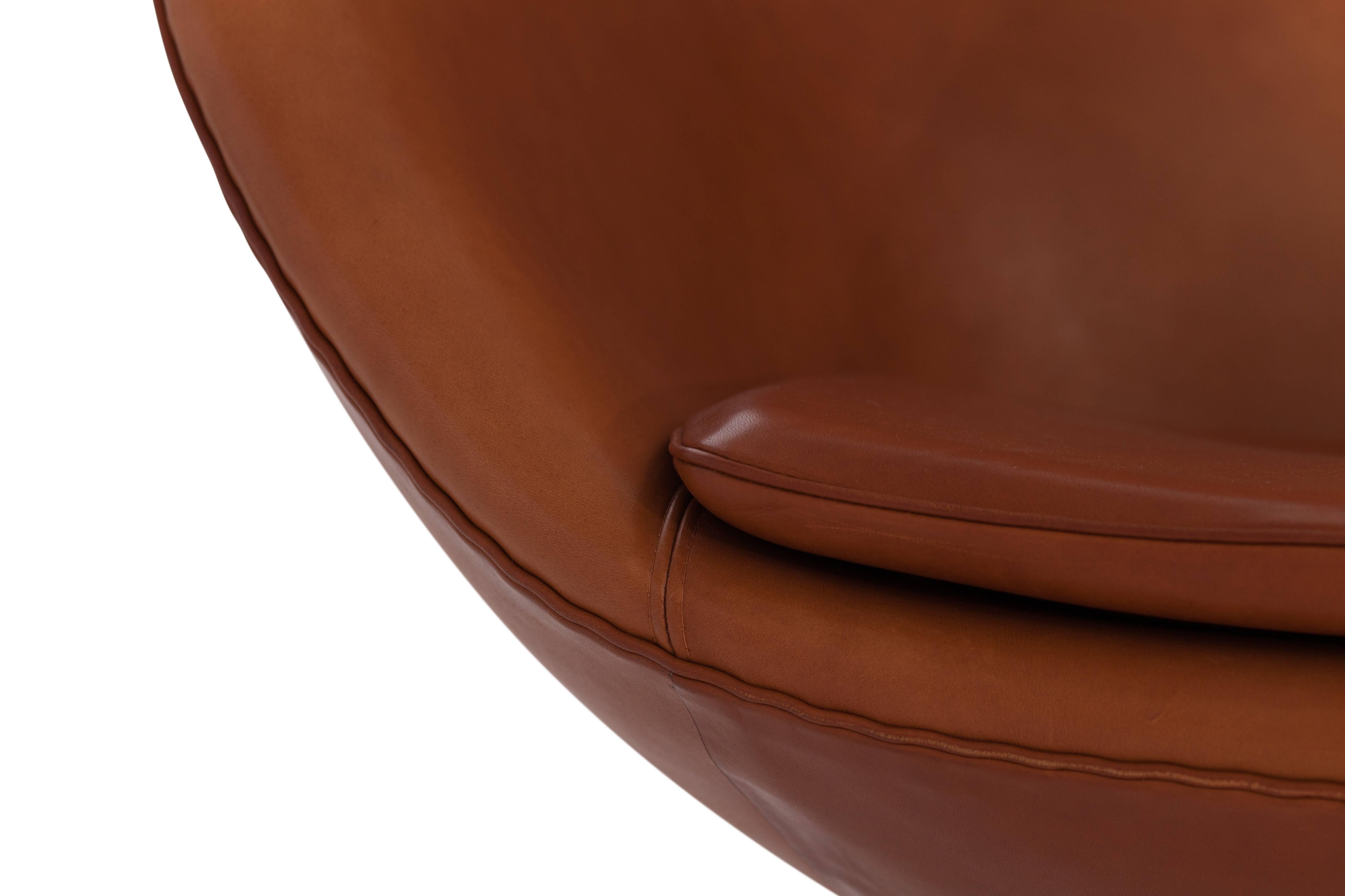 Aluminum Egg Chair in Cognac Leather by Arne Jacobsen
