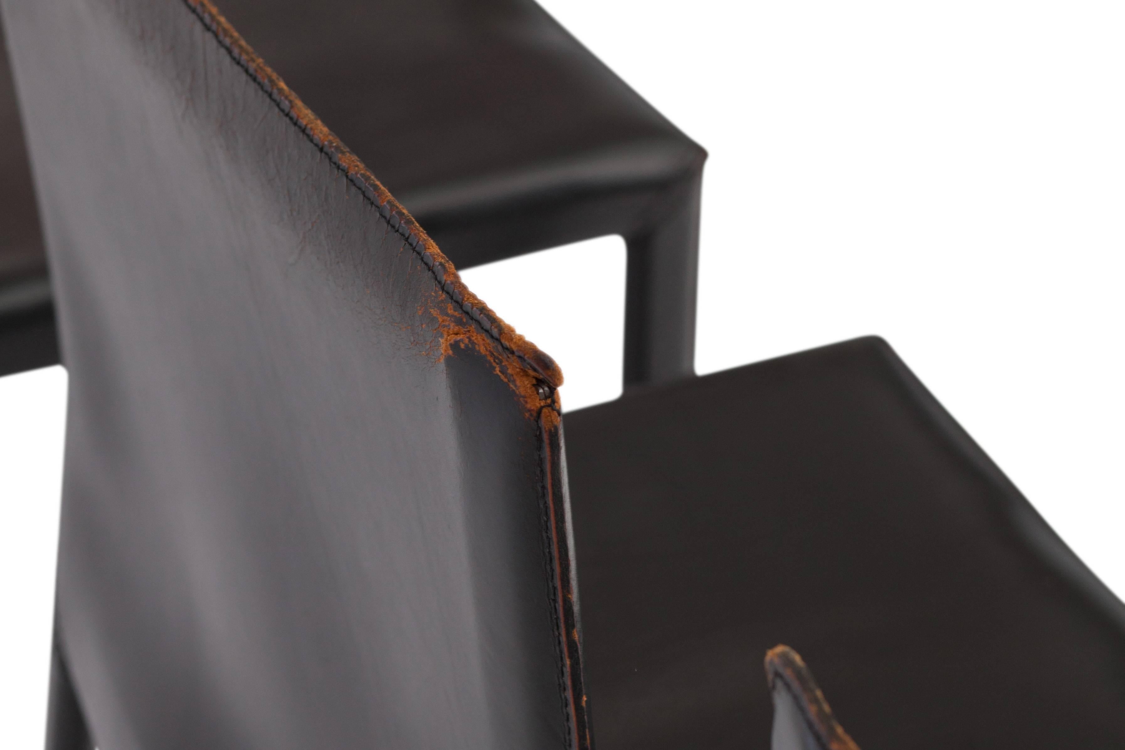 Mid-Century Modern Black Leather 'Pasqualina' vintage dining chairs 
