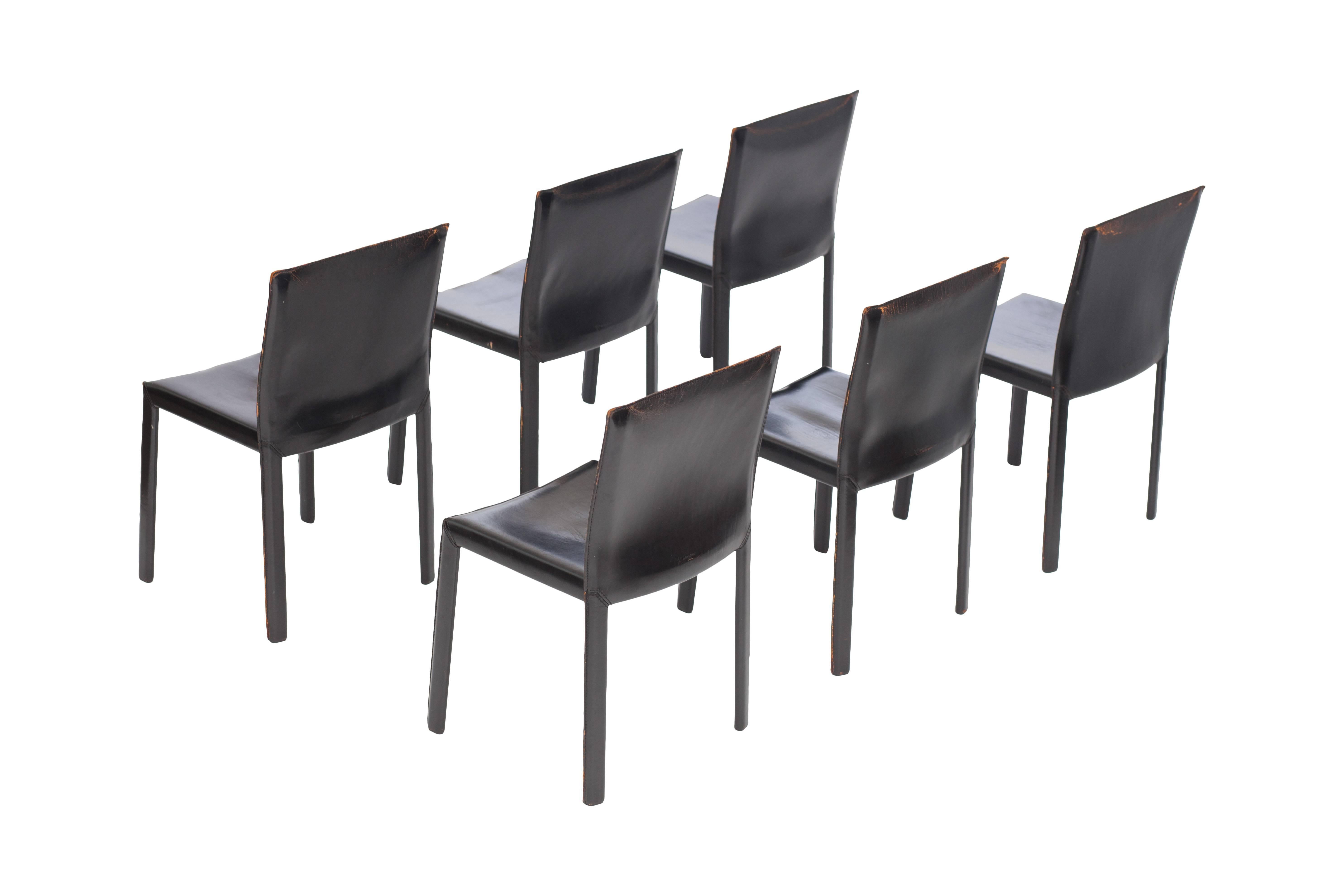 Black Leather 'Pasqualina' vintage dining chairs  1