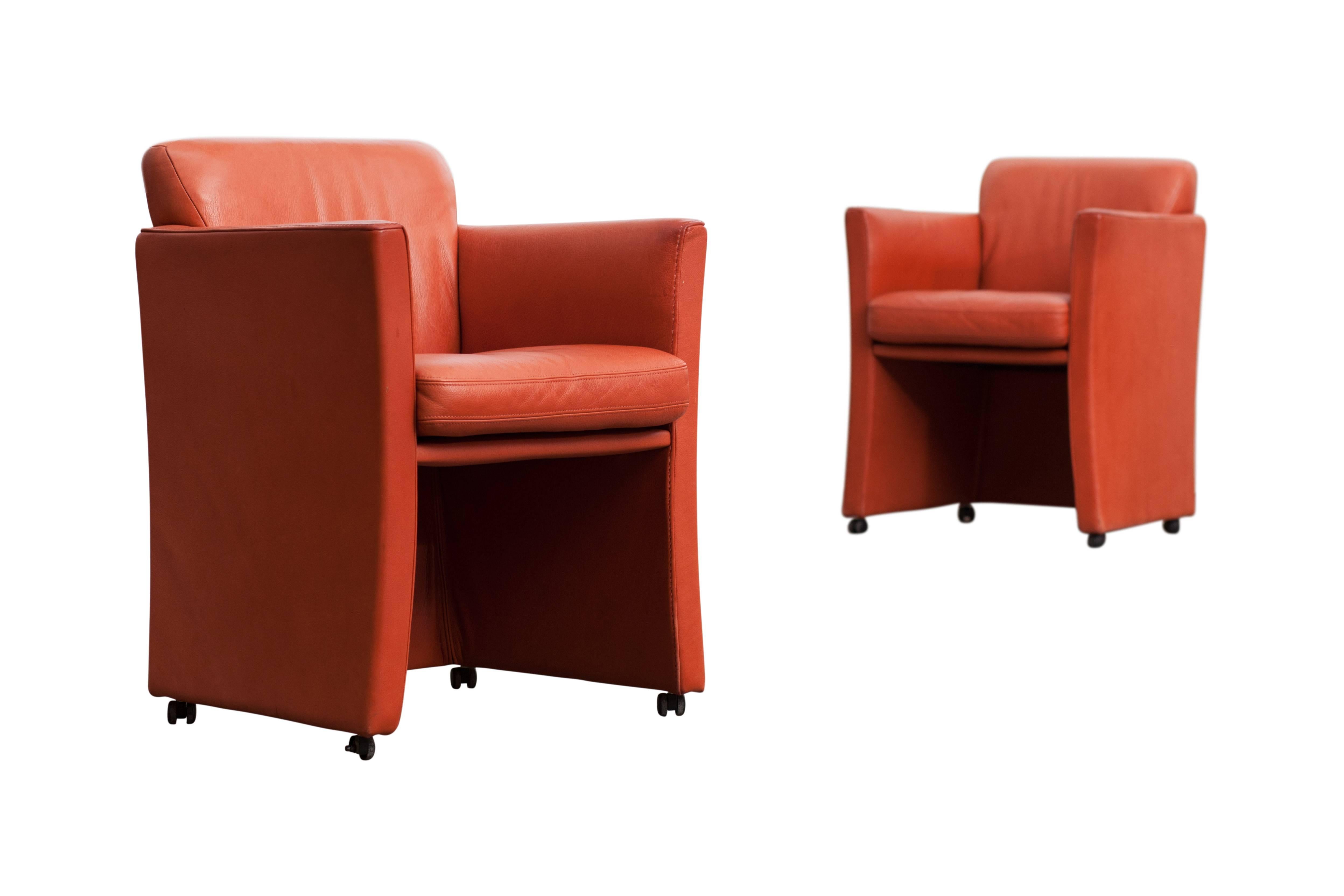 Durlet Red Leather Armchairs In Good Condition In Antwerp, BE