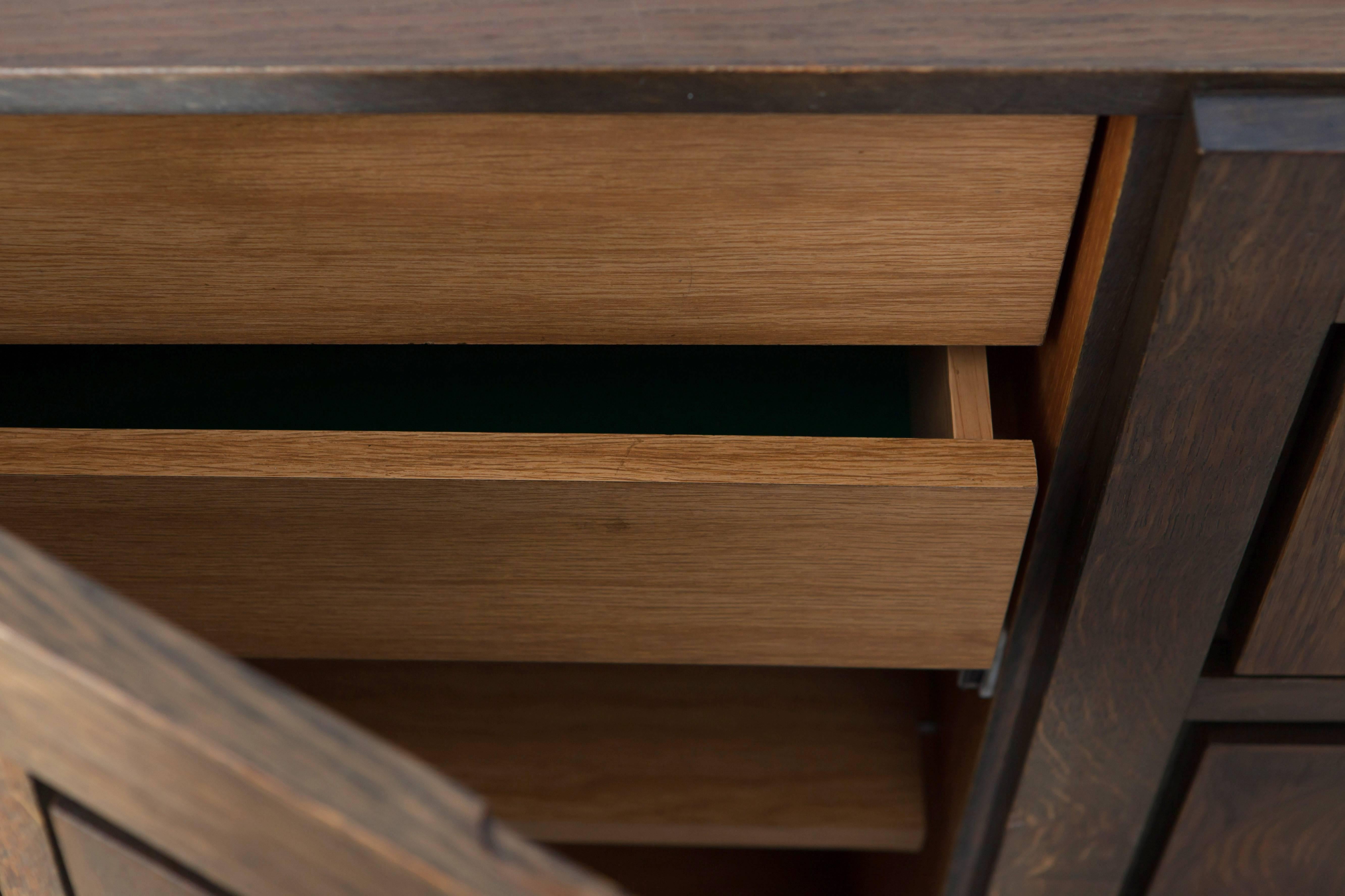 Belgian Brutalist Stained Oak Credenza, 1970s