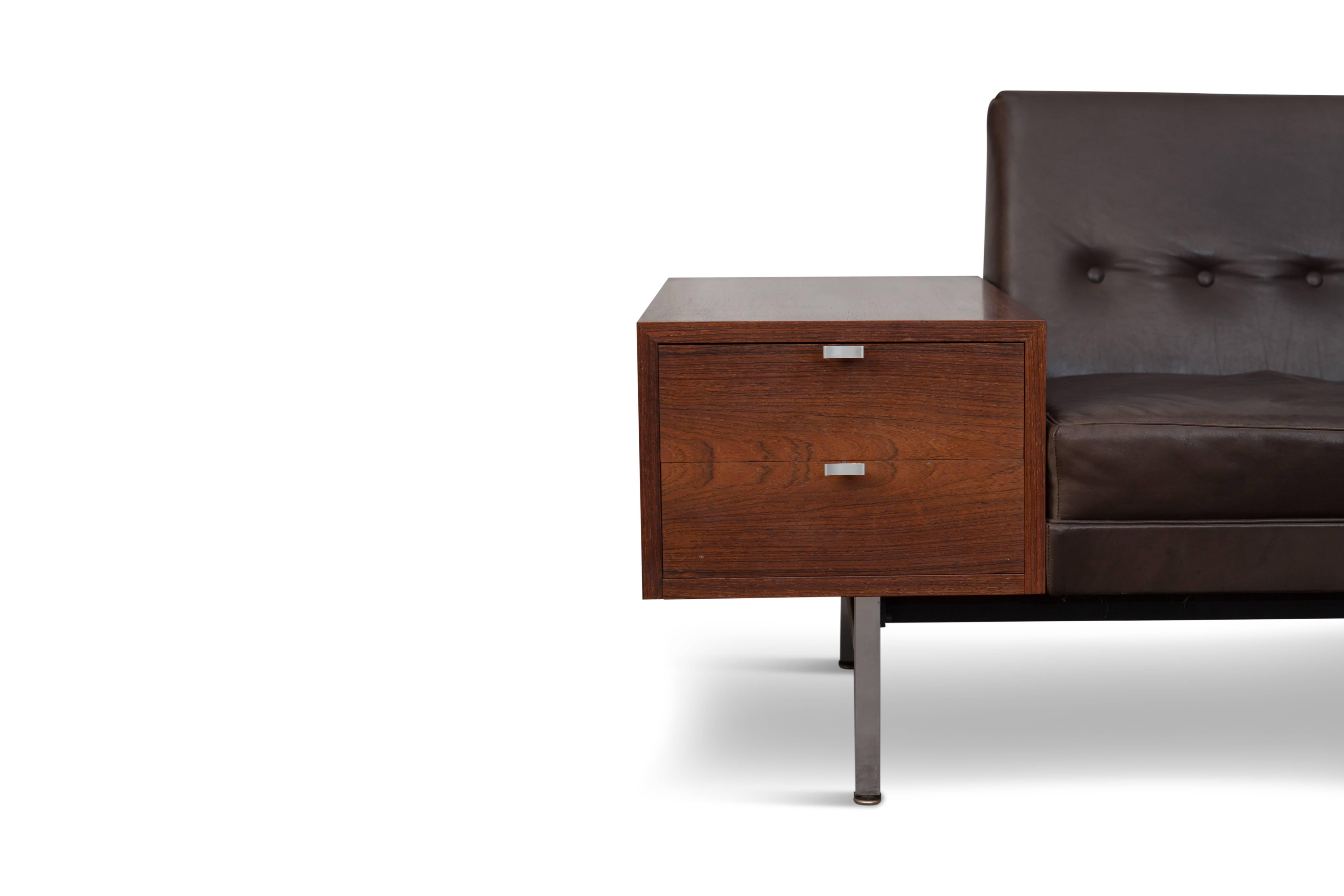 Mid-Century Modern George Nelson Modular Sofa in Dark Leather for Herman Miller