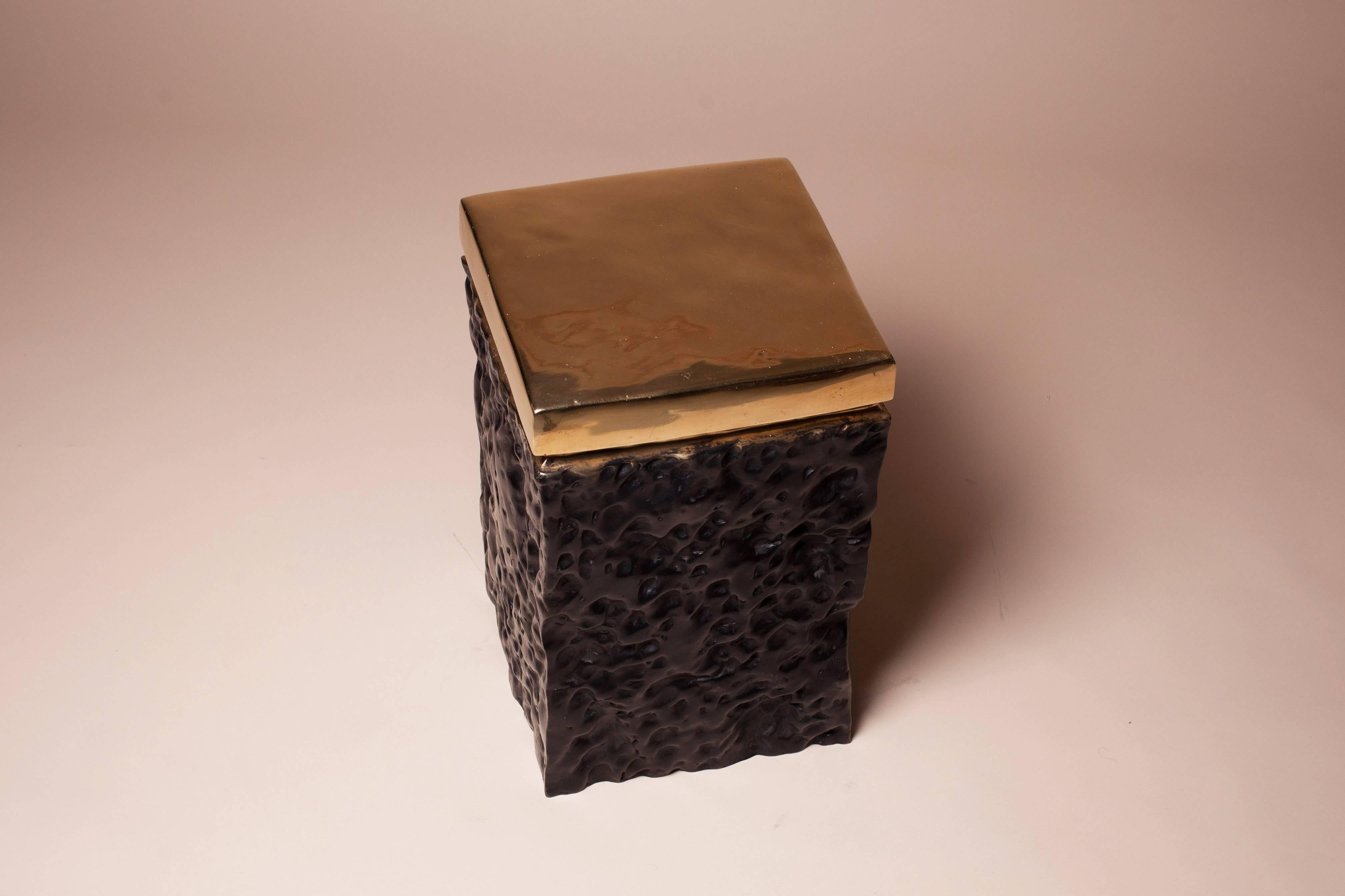 Polished Black and Bronze Hand Casted Stool
