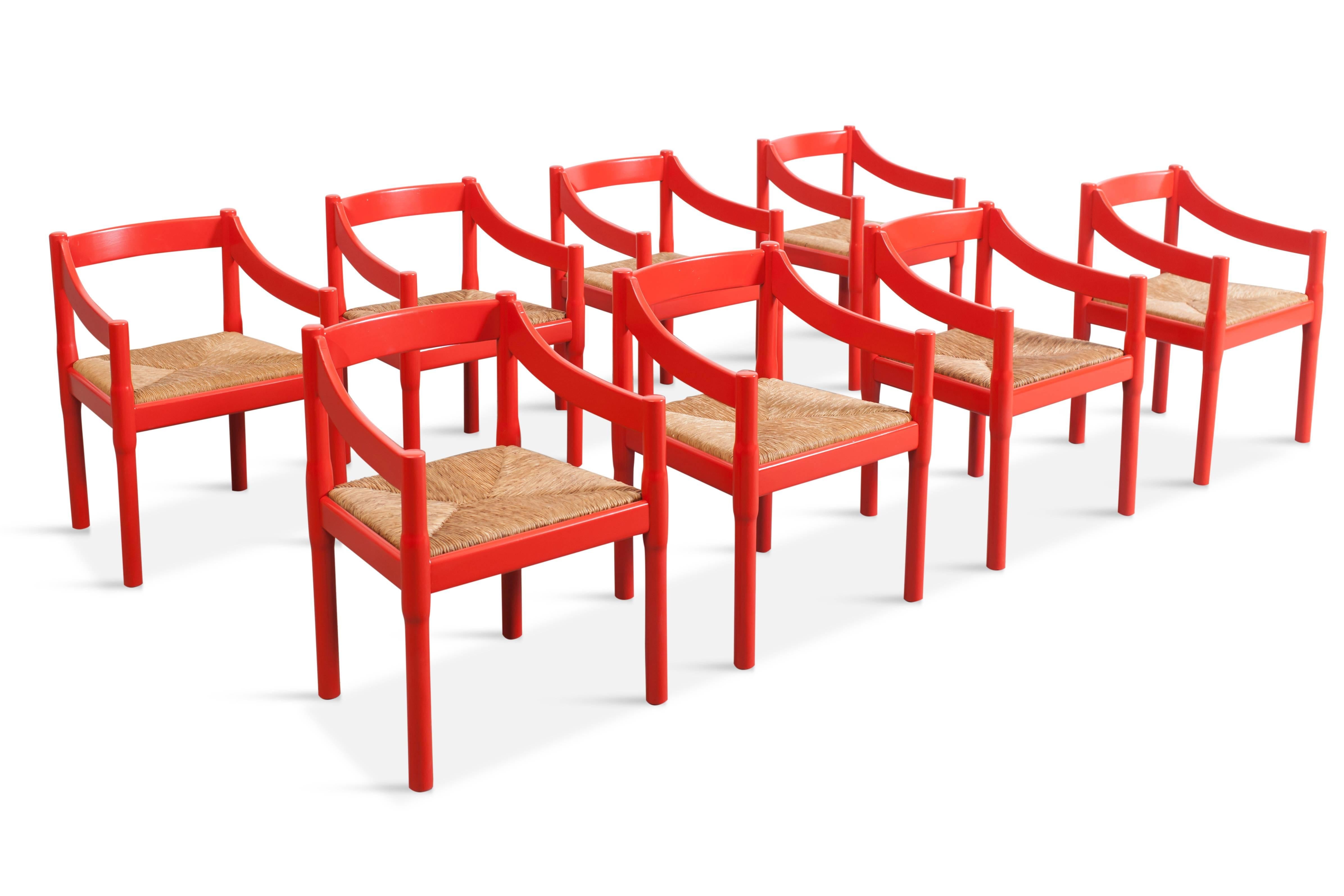 Mid-Century Modern Set of eight 'Carimate' chairs by Vico Magistretti 