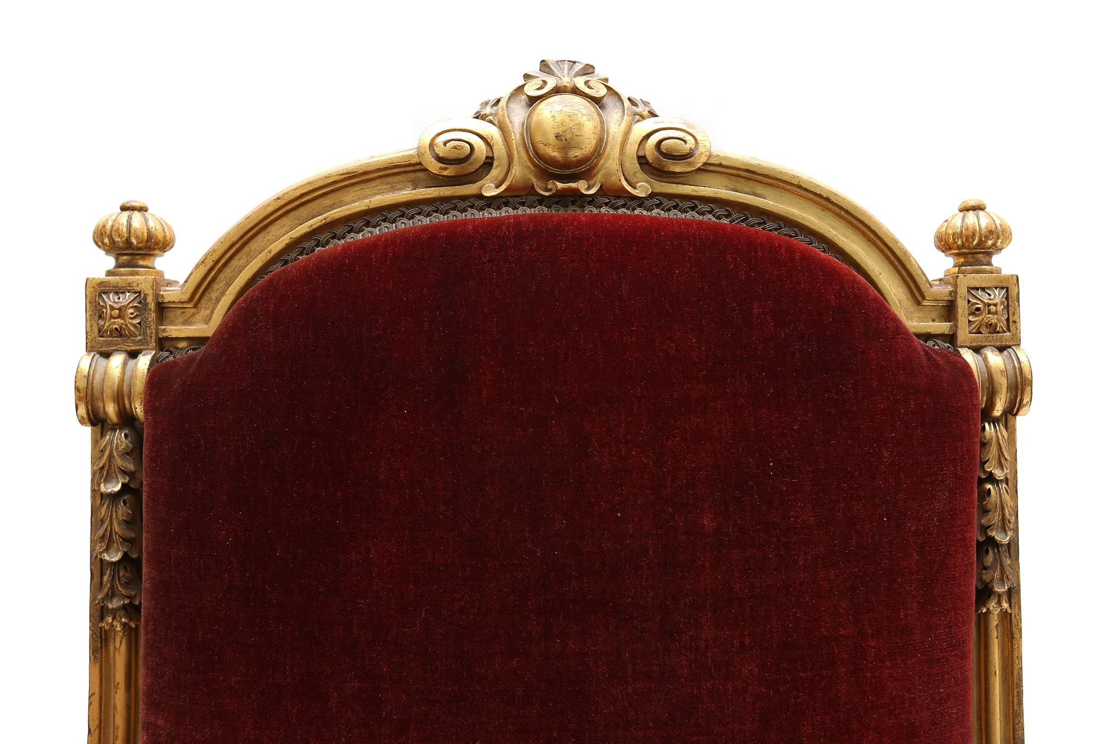 19th Century Antique neoclassical Giltwood and Velvet Armchairs
