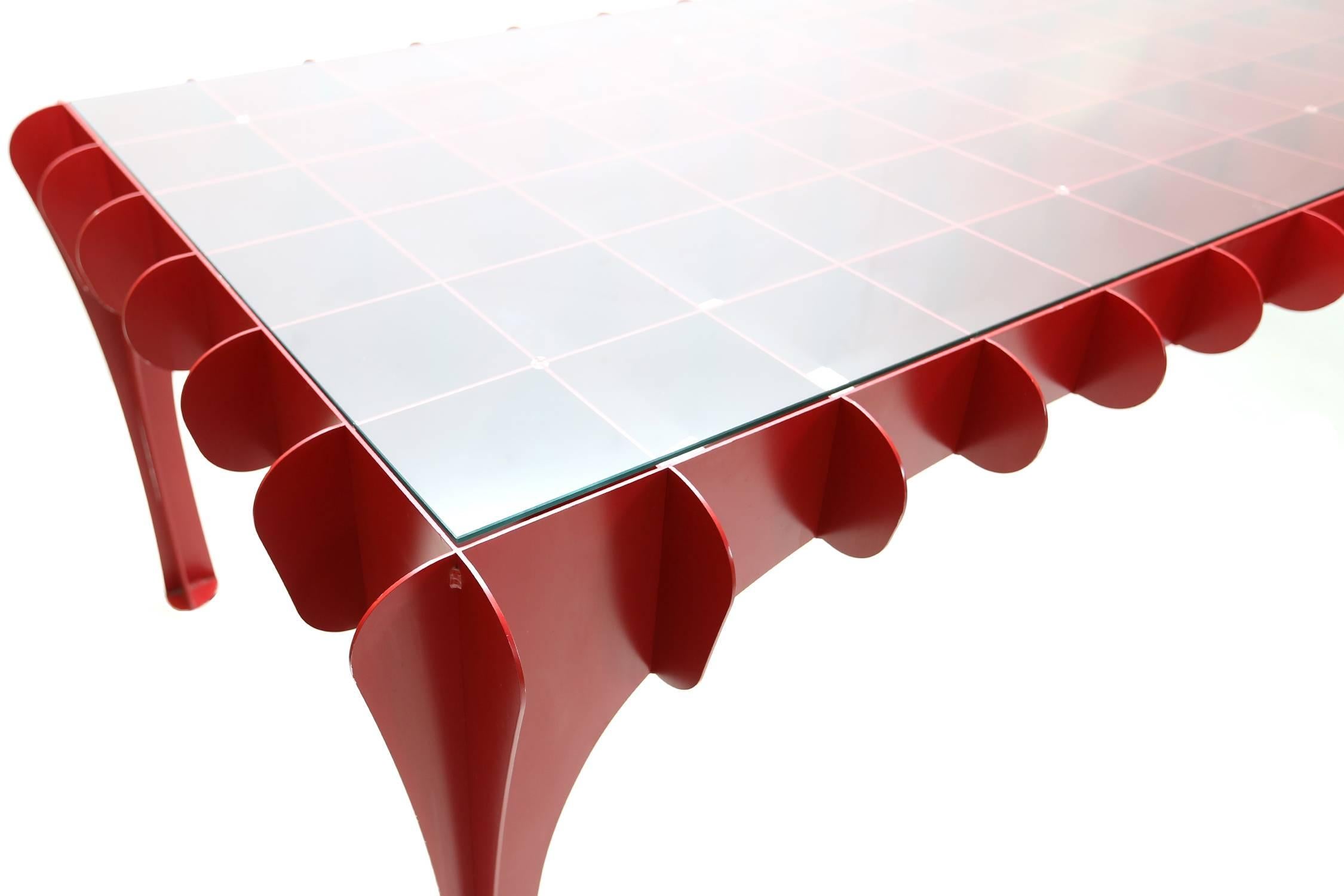 Modern Belgian Red Lacquered Contemporary Dining Table