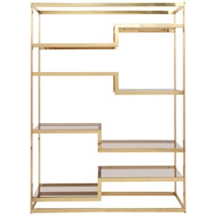 Golden Étagère by Belgochrom with Smoked Glass Shelving