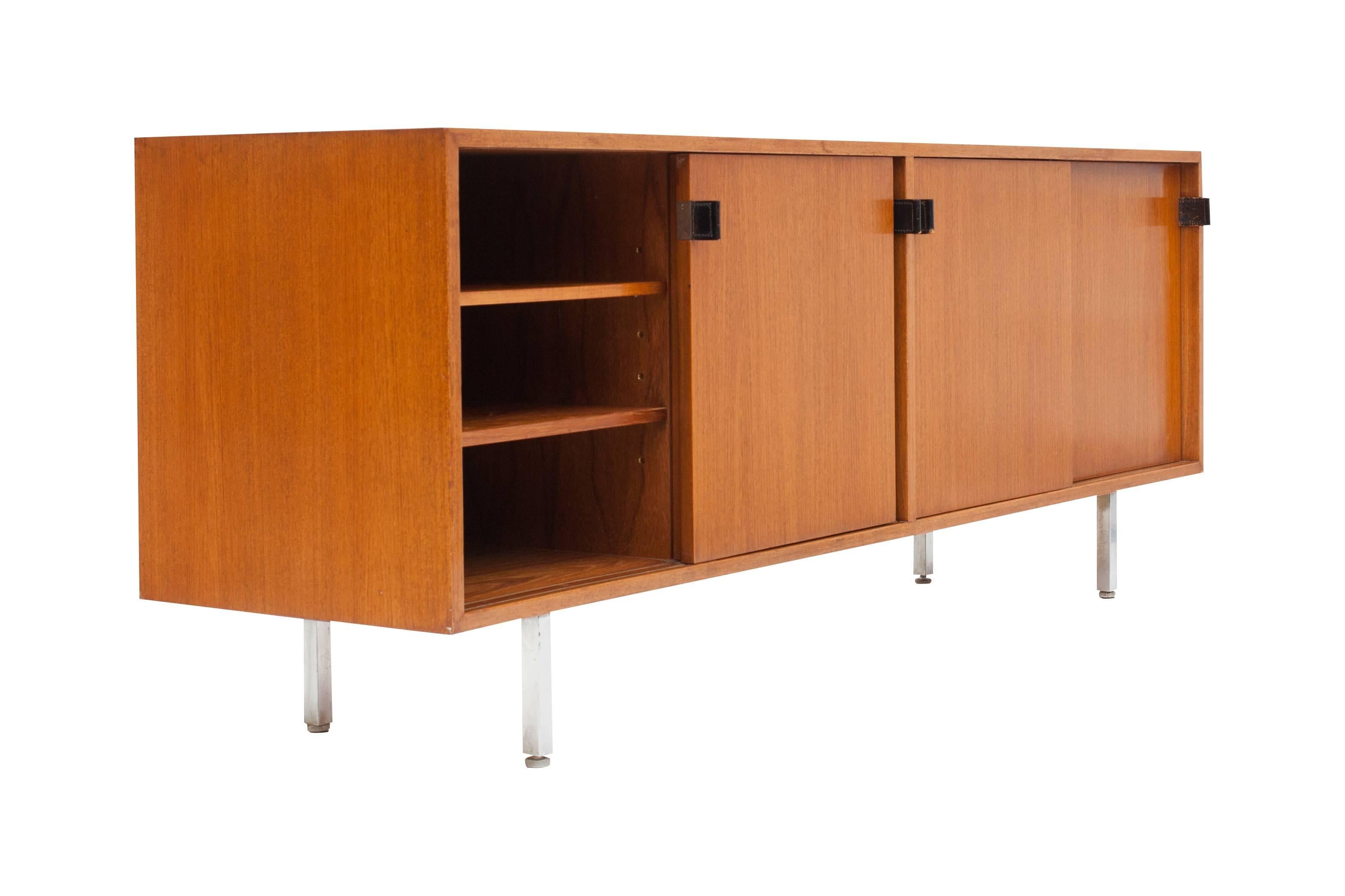 Chrome Florence Knoll Credenza in Teak , Manufactured by De Coene, 1950s