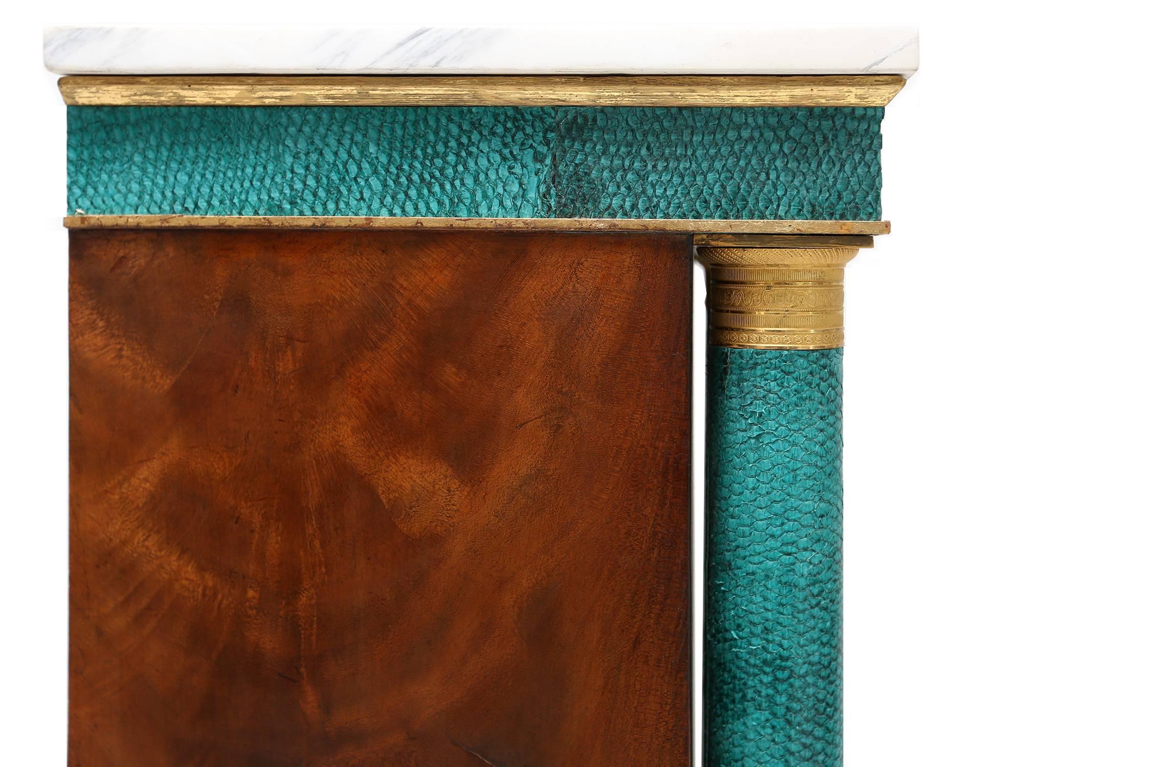 Hollywood Regency Turquoise Leather Cabinet In Good Condition In Antwerp, BE